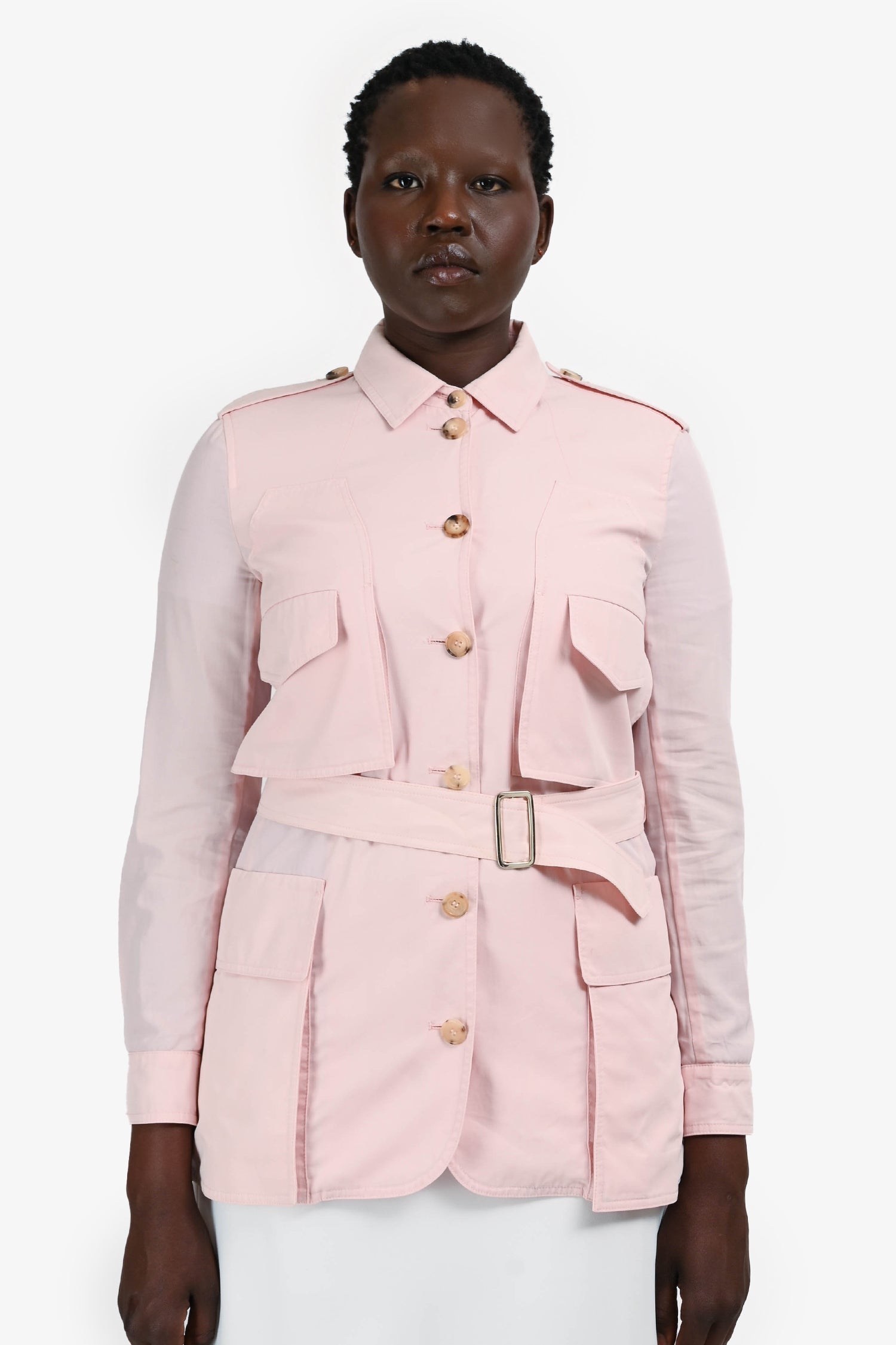 Max Mara Pink Cotton Belted Short Utility Jacket Size 8