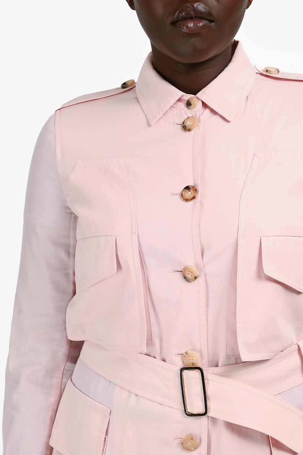 Max Mara Pink Cotton Belted Short Utility Jacket Size 8