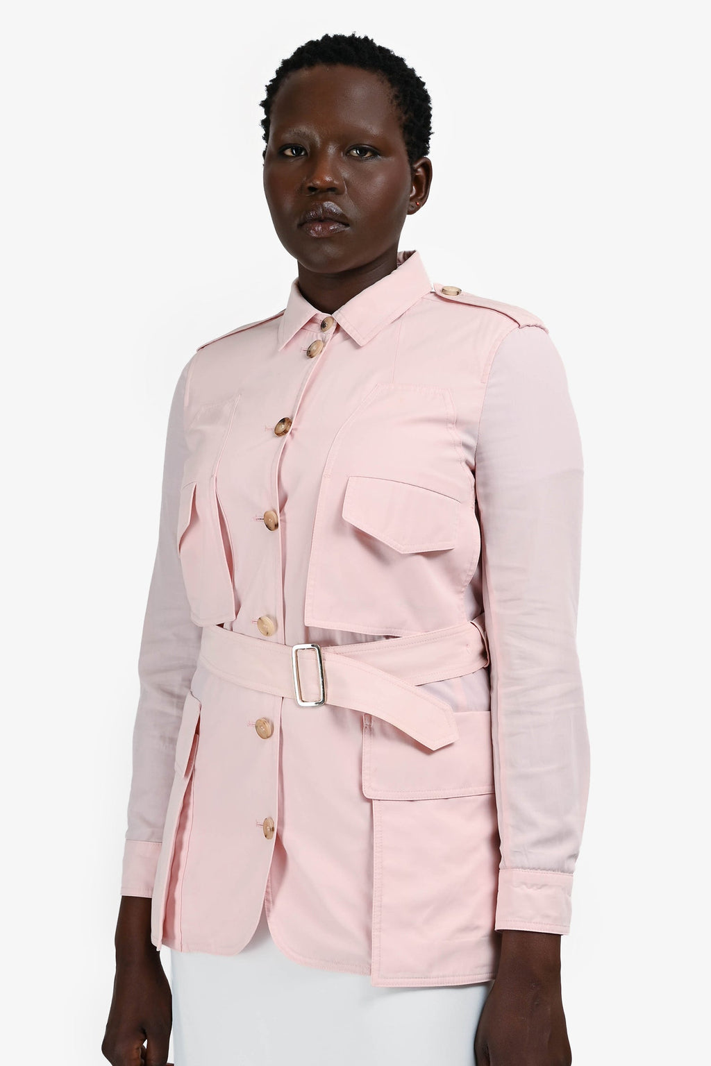 Max Mara Pink Cotton Belted Short Utility Jacket Size 8