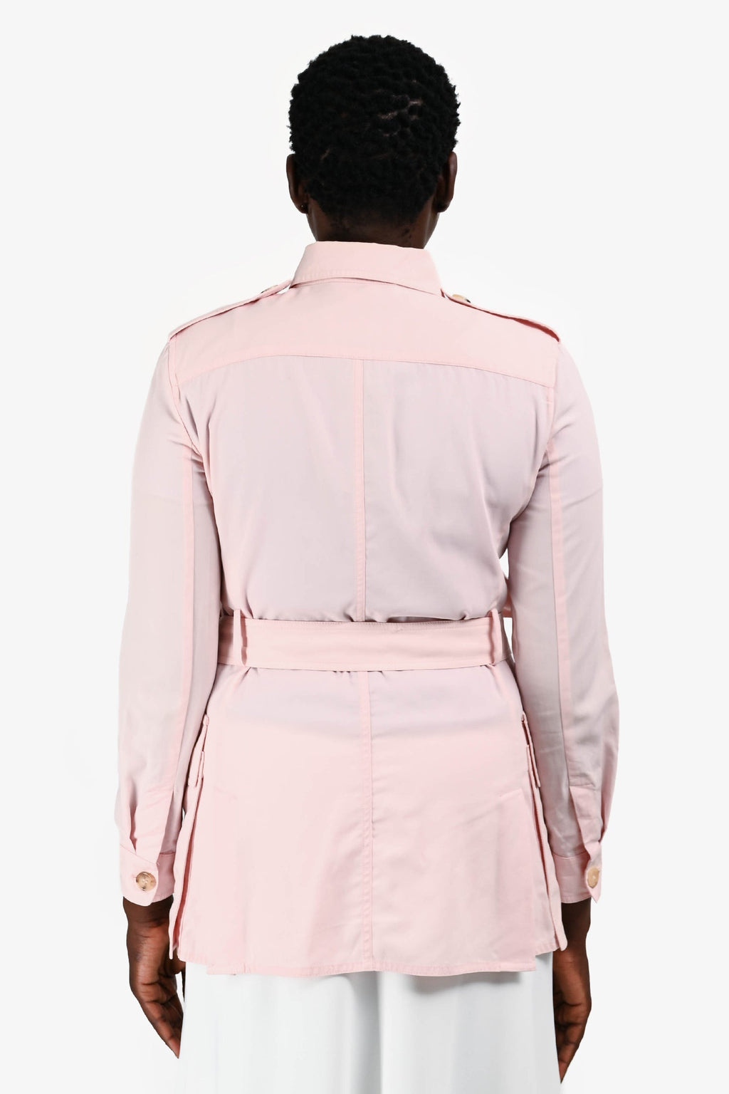 Max Mara Pink Cotton Belted Short Utility Jacket Size 8