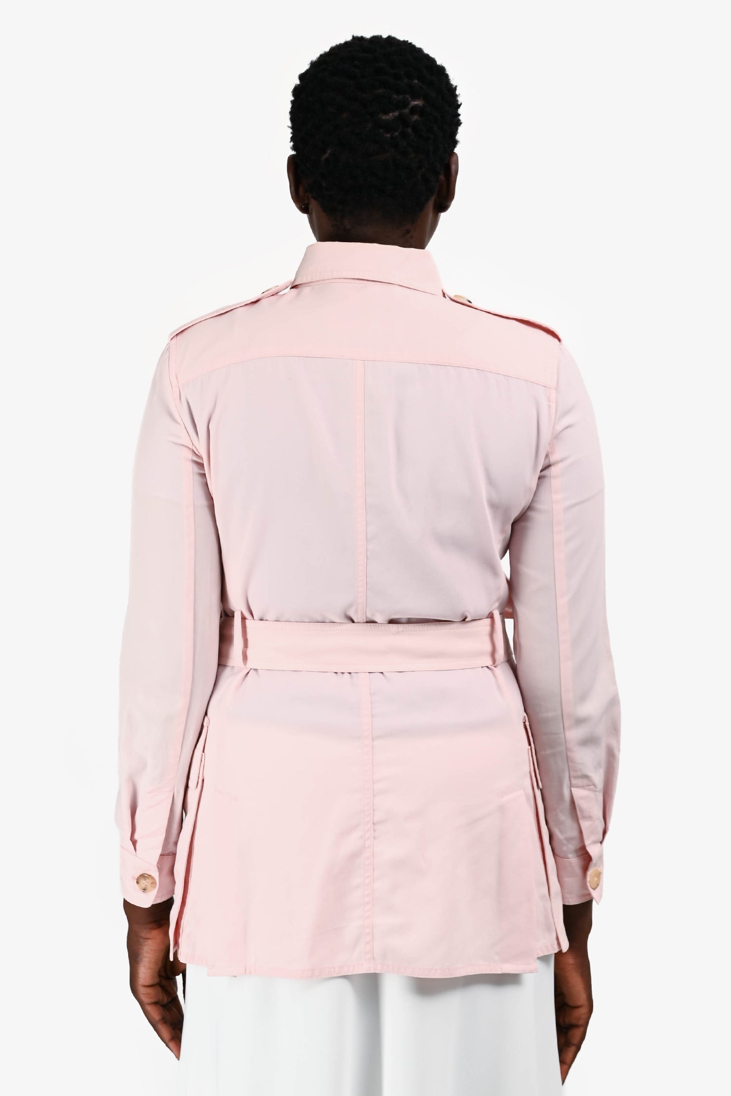 Max Mara Pink Cotton Belted Short Utility Jacket Size 8