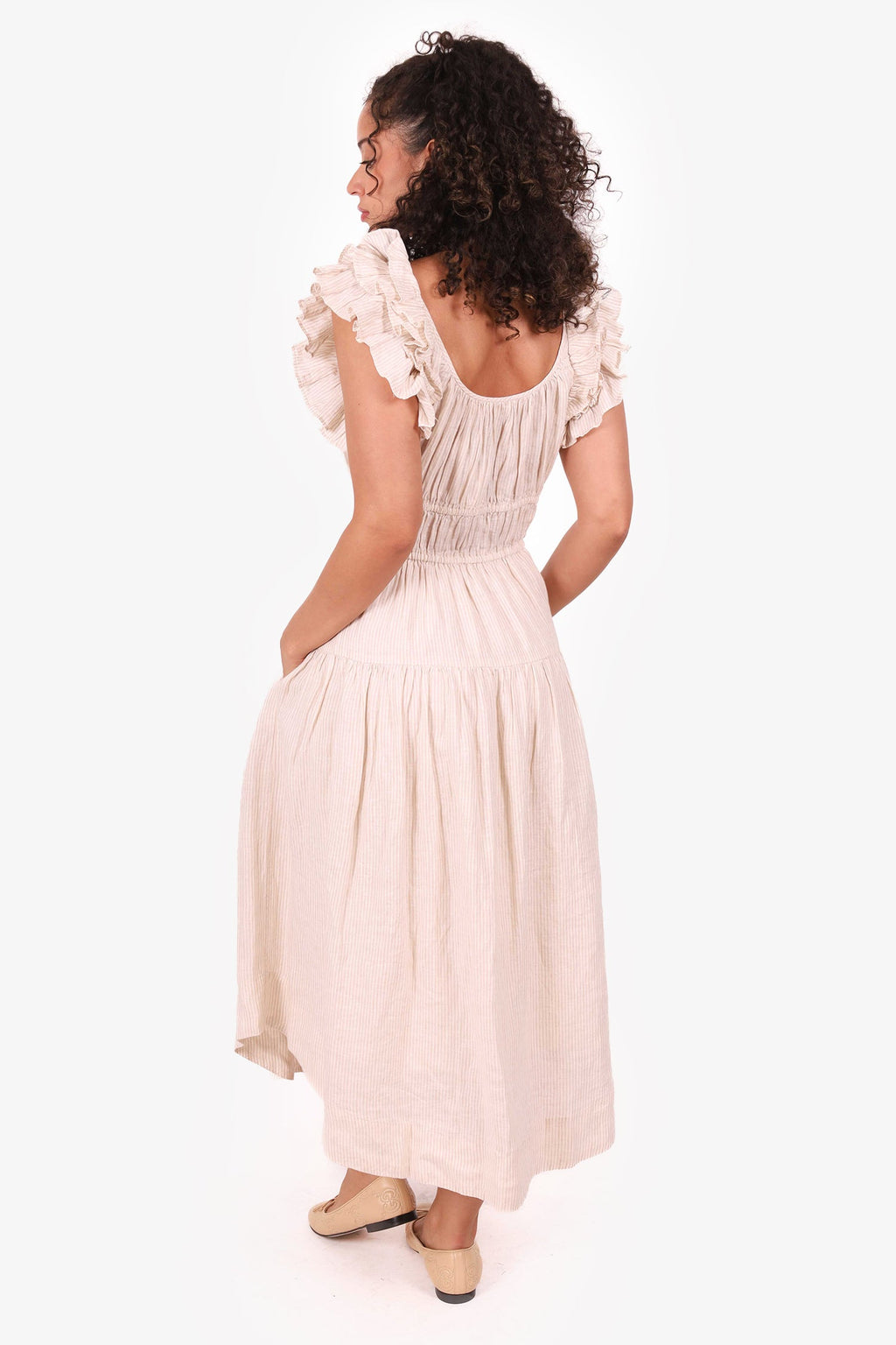 Ulla Johnson Beige Linen Striped Maxi Dress Size 6