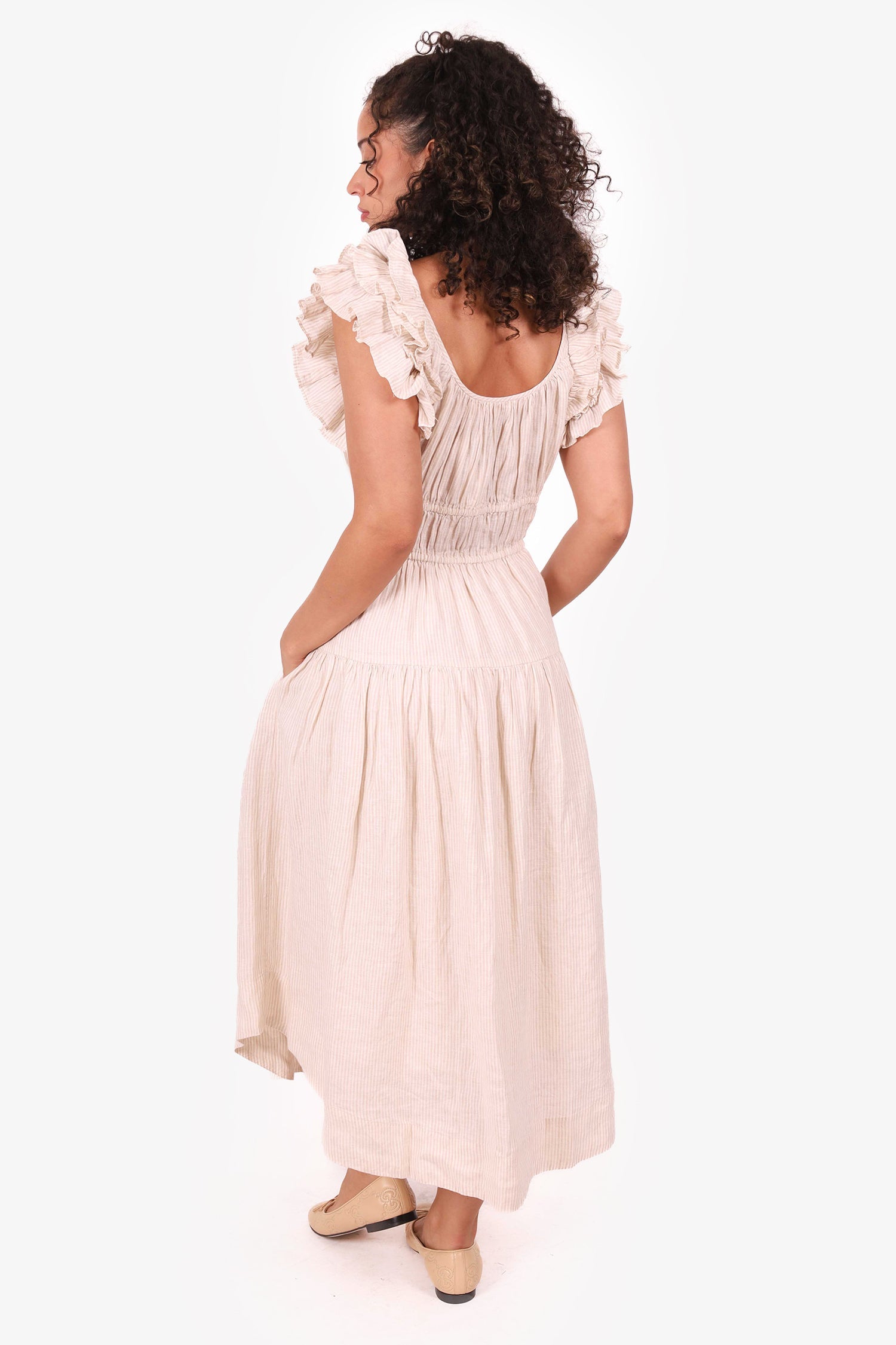 Ulla Johnson Beige Linen Striped Maxi Dress Size 6