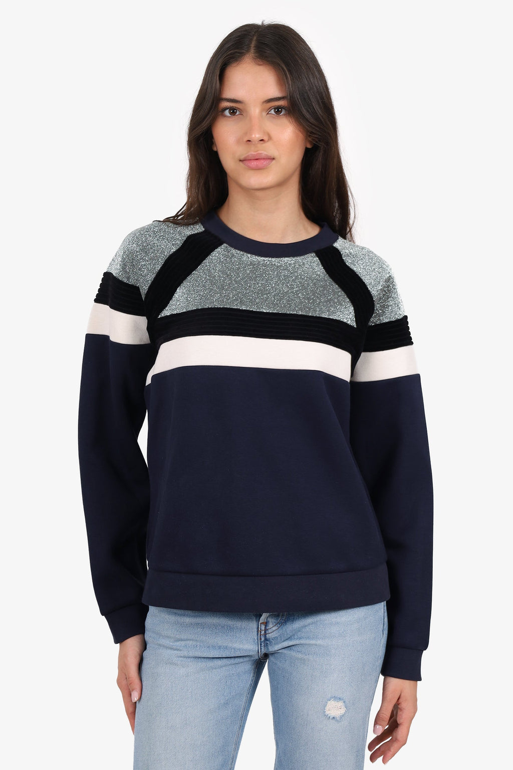 Sandro Navy/Silver Metallic Sweater Size 3