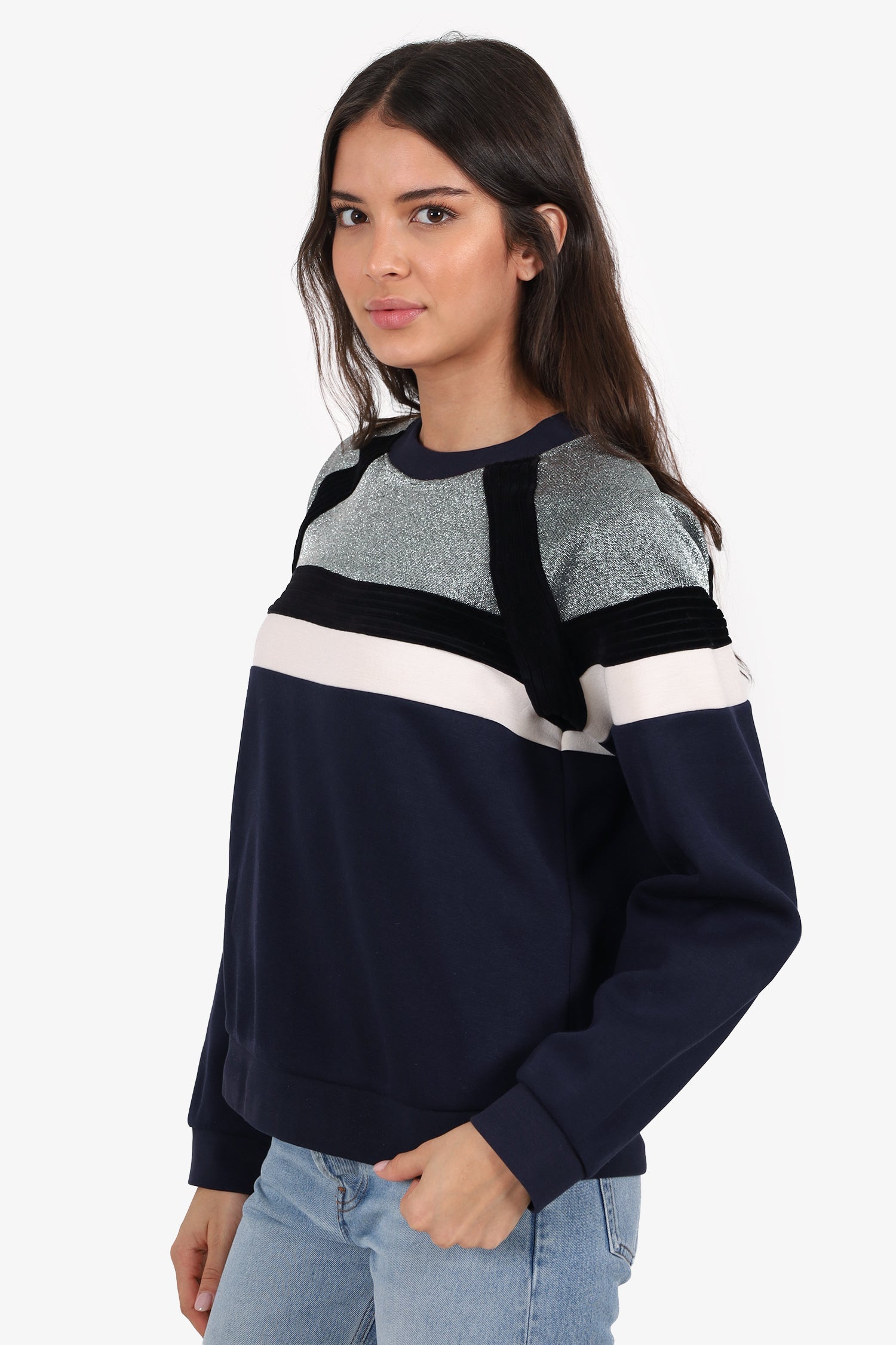 Sandro Navy/Silver Metallic Sweater Size 3