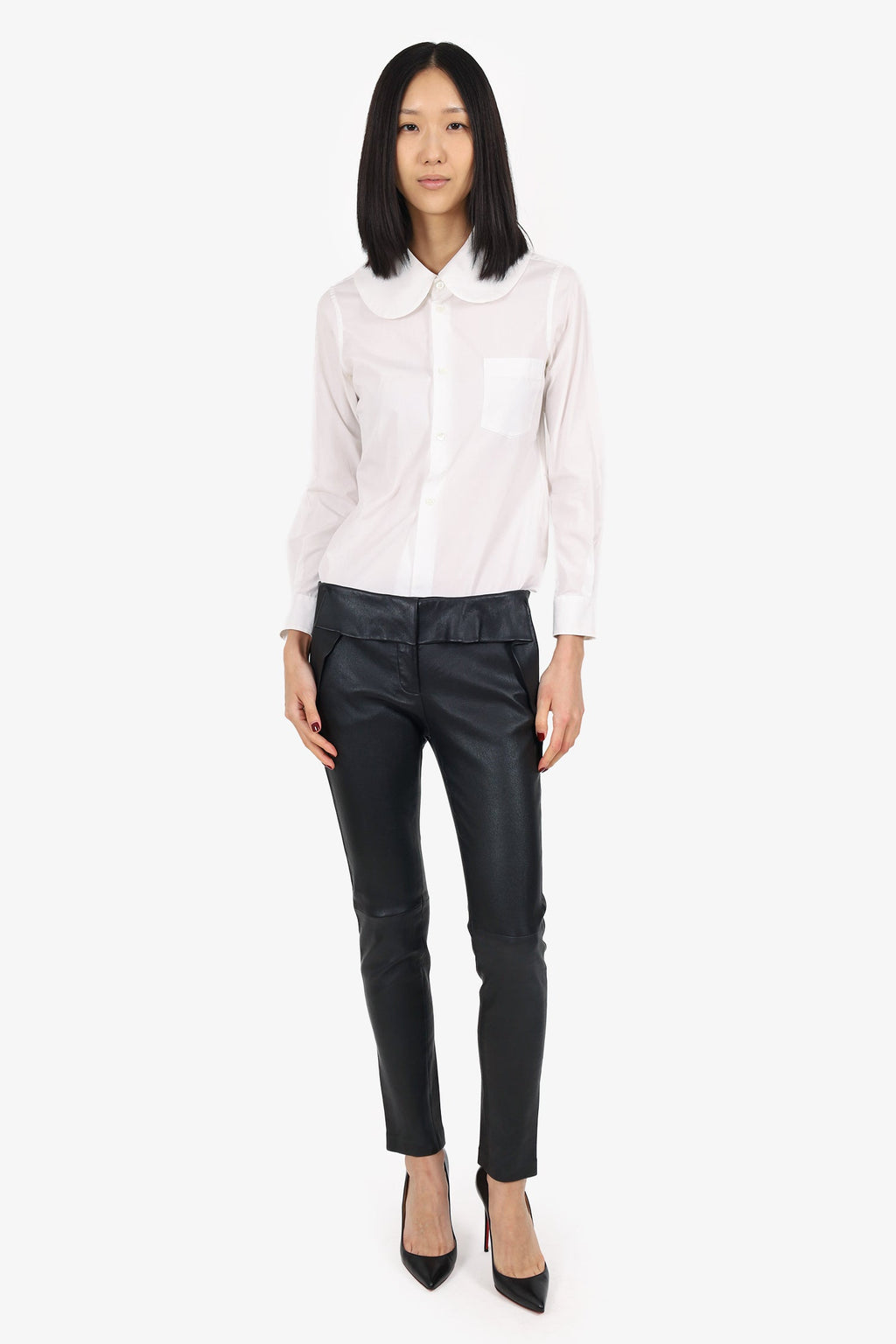 Miu Miu Black Leather Leggings Size 42