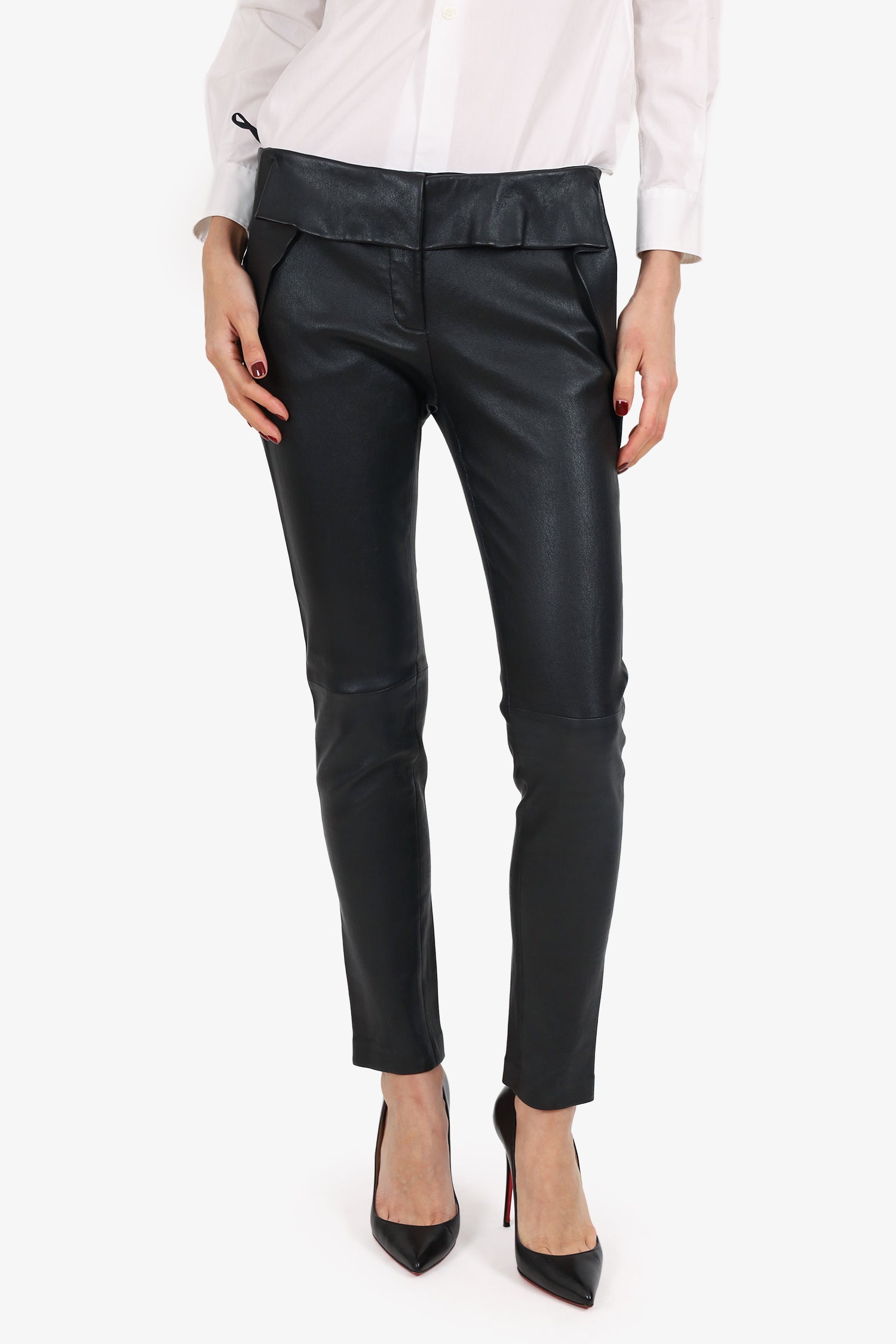 Miu Miu Black Leather Leggings Size 42