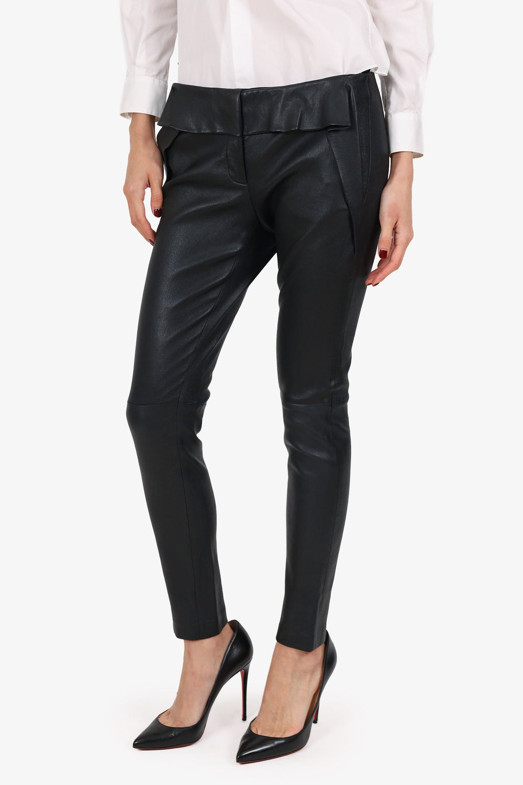 Miu Miu Black Leather Leggings Size 42