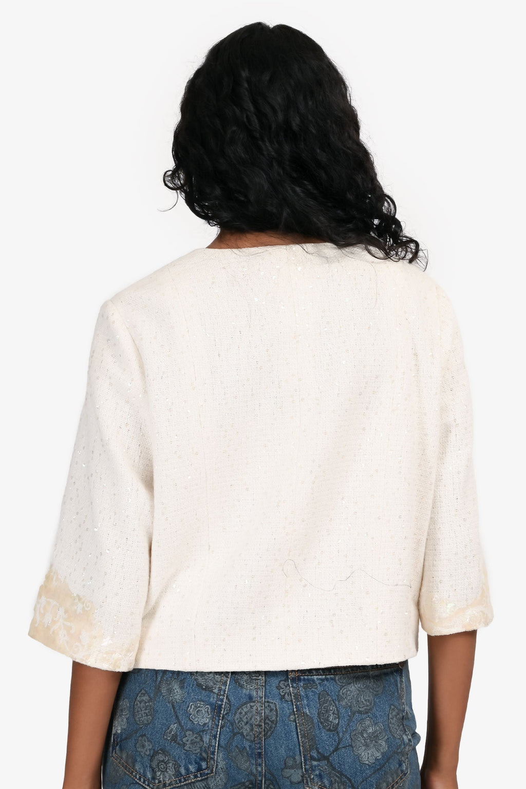Pre-Loved Chanel™ 2012 Cream Sequin Tweed Seashell Mosaic Jacket Size FR 40