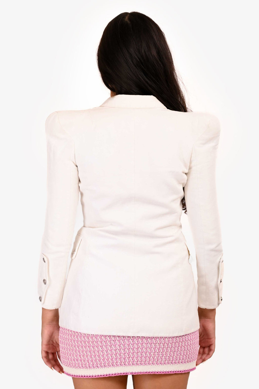 Balmain White Padded Shoulder Denim Jacket Size 40