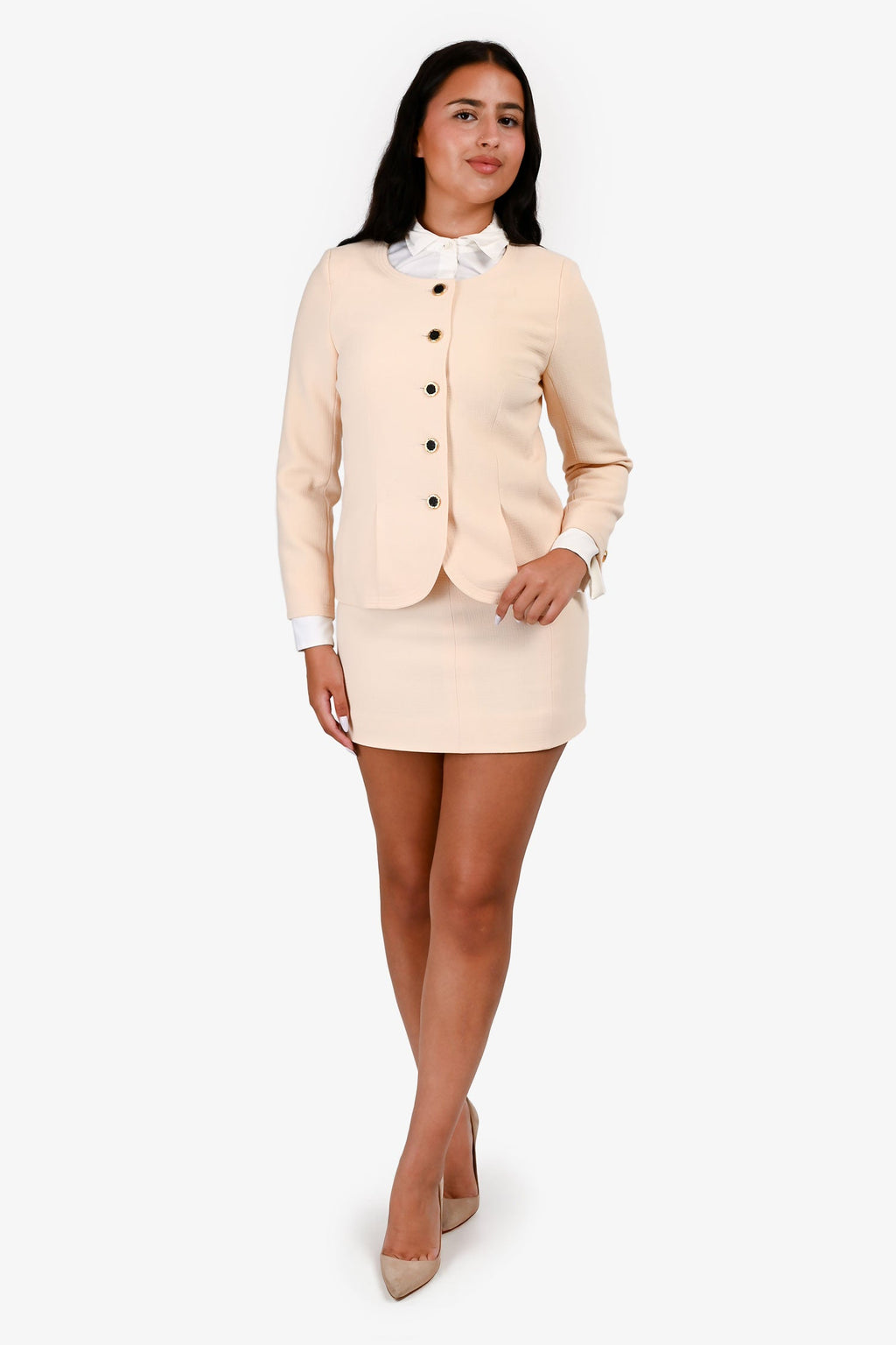 Pre-Loved Chanel™ Cream Wool Blazer Skirt Set Size 38