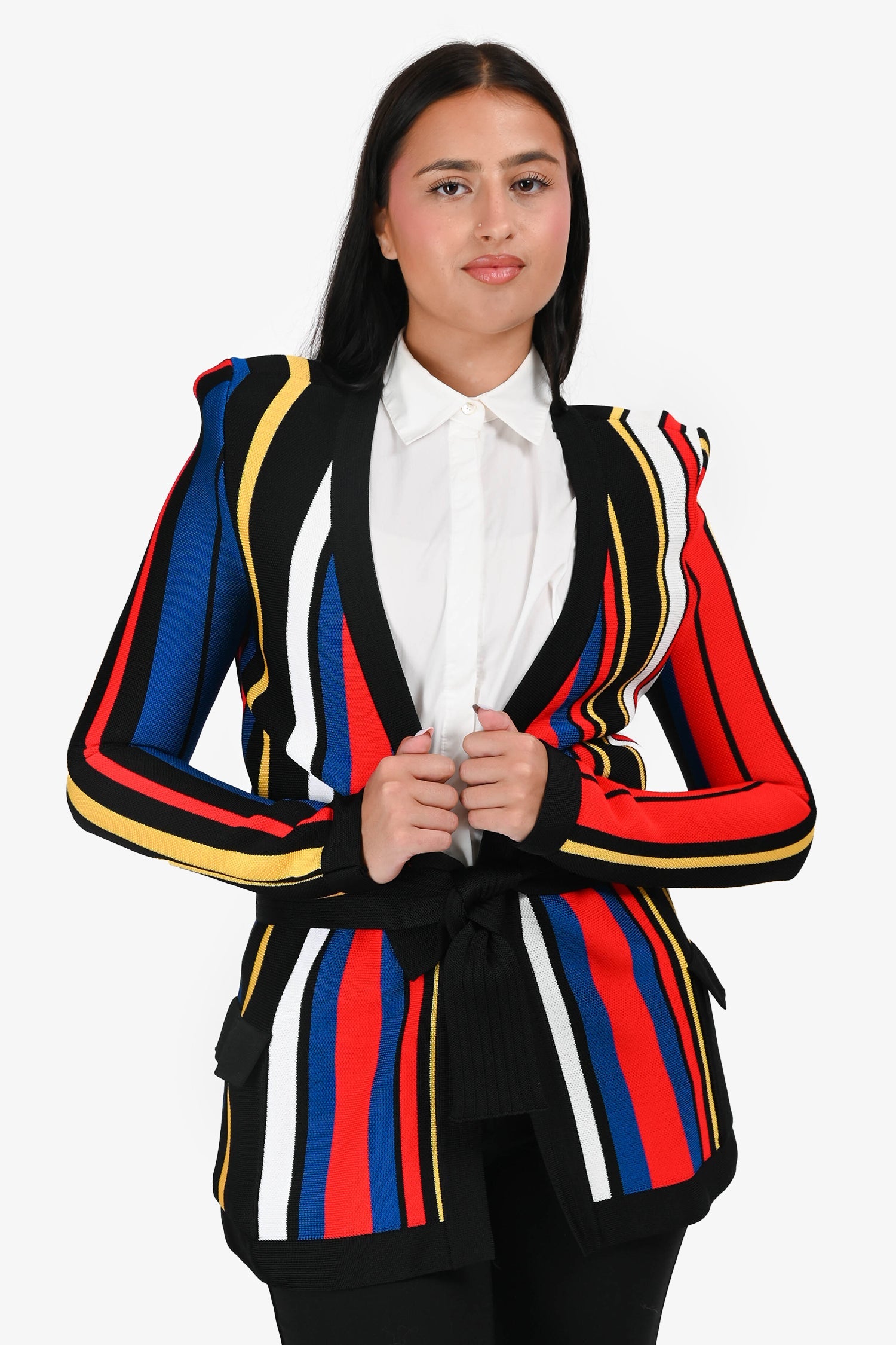 Balmain Multicolour Striped Long igan With Belt Size 40