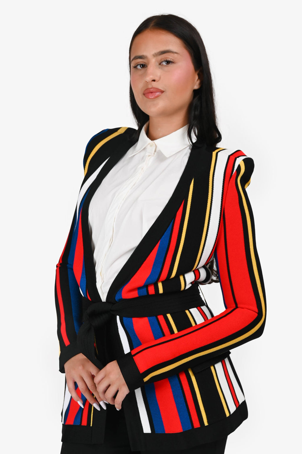 Balmain Multicolour Striped Long igan With Belt Size 40