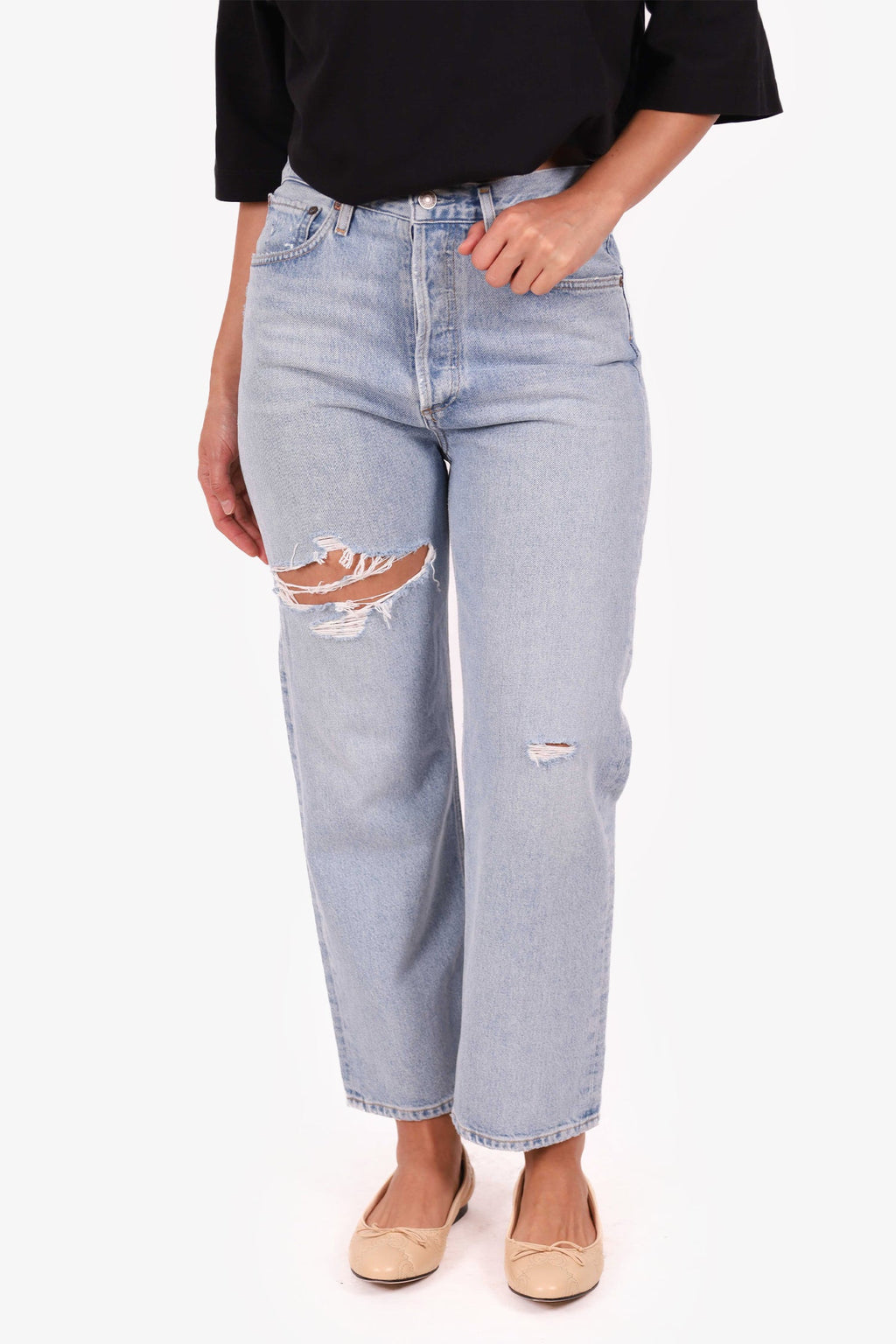 Agolde Blue Jeans Distressed Straight Jeans Size 27