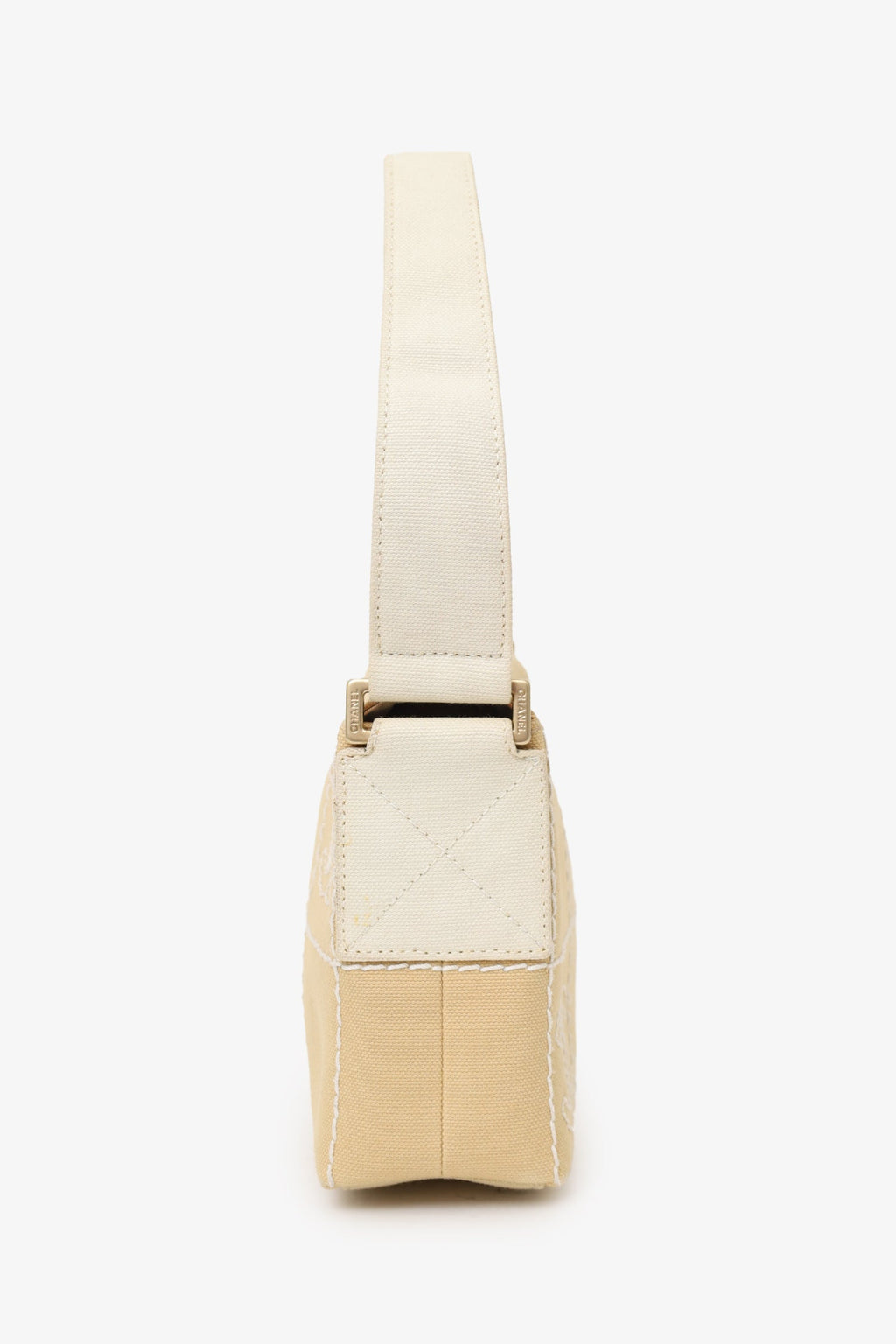 Pre-Loved Chanel™ 2003-04 Beige Canvas Chocolate Bar Mini Pochette