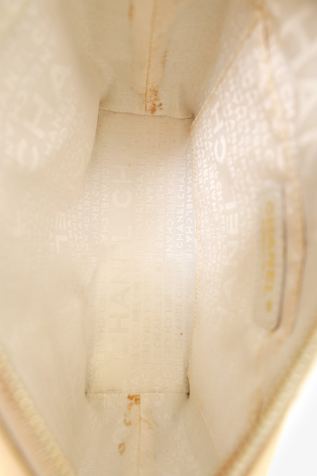 Pre-Loved Chanel™ 2003-04 Beige Canvas Chocolate Bar Mini Pochette