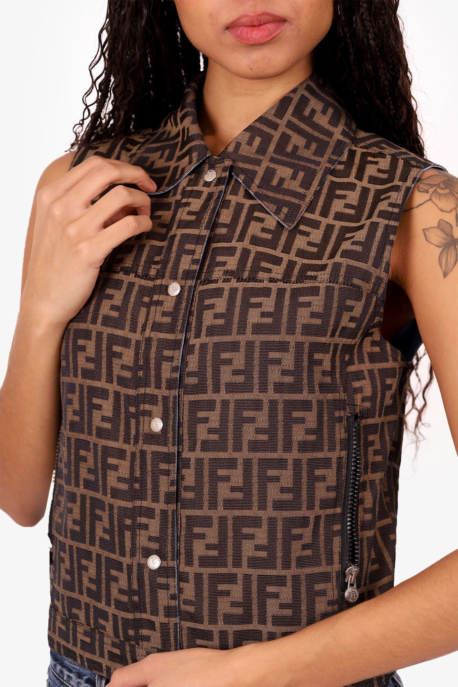 Fendi Brown/Blue FF Zucca Reversible Vest Size 34