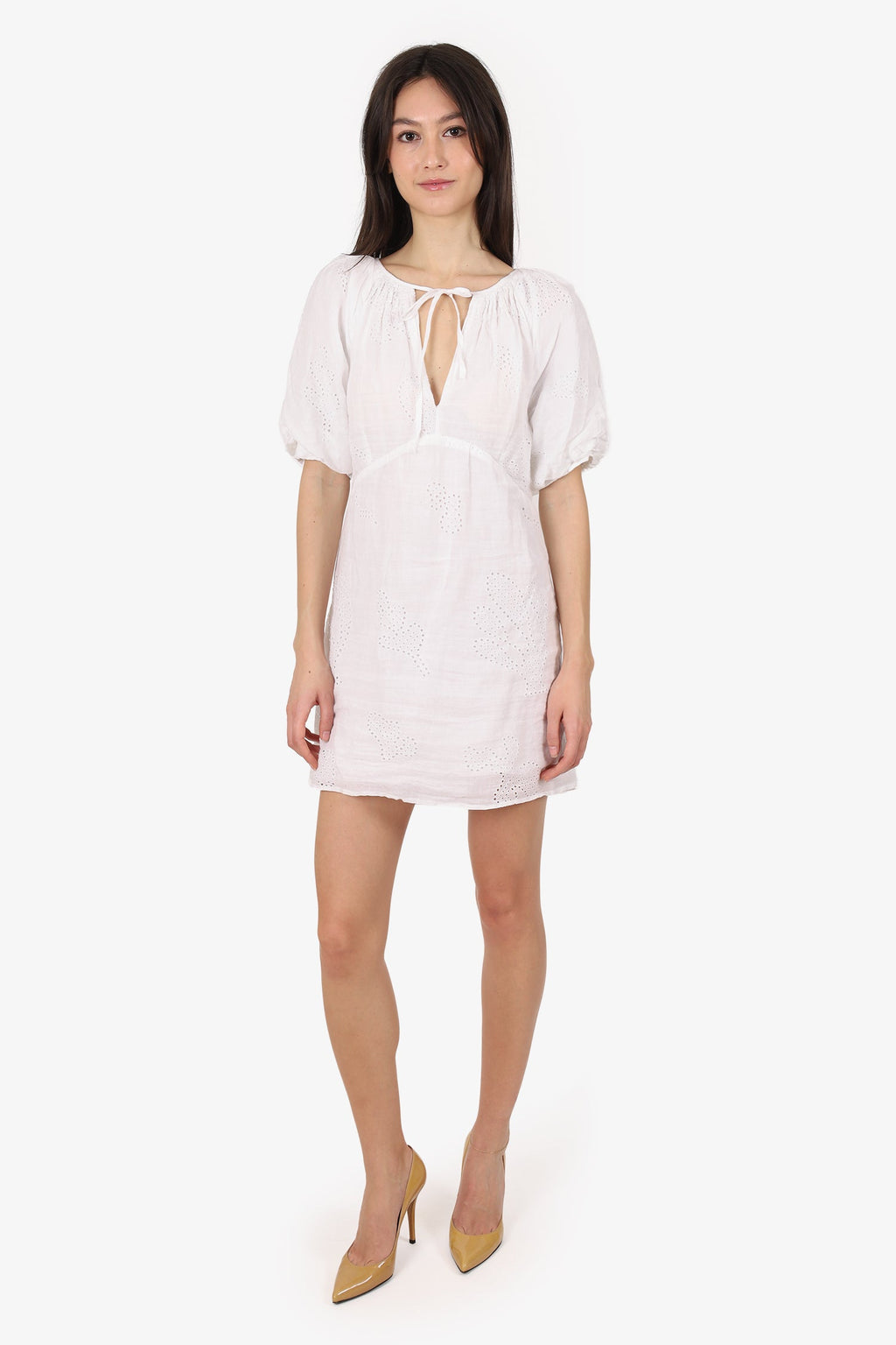Frame White Lace Puff Sleeve Mini Dress Size M