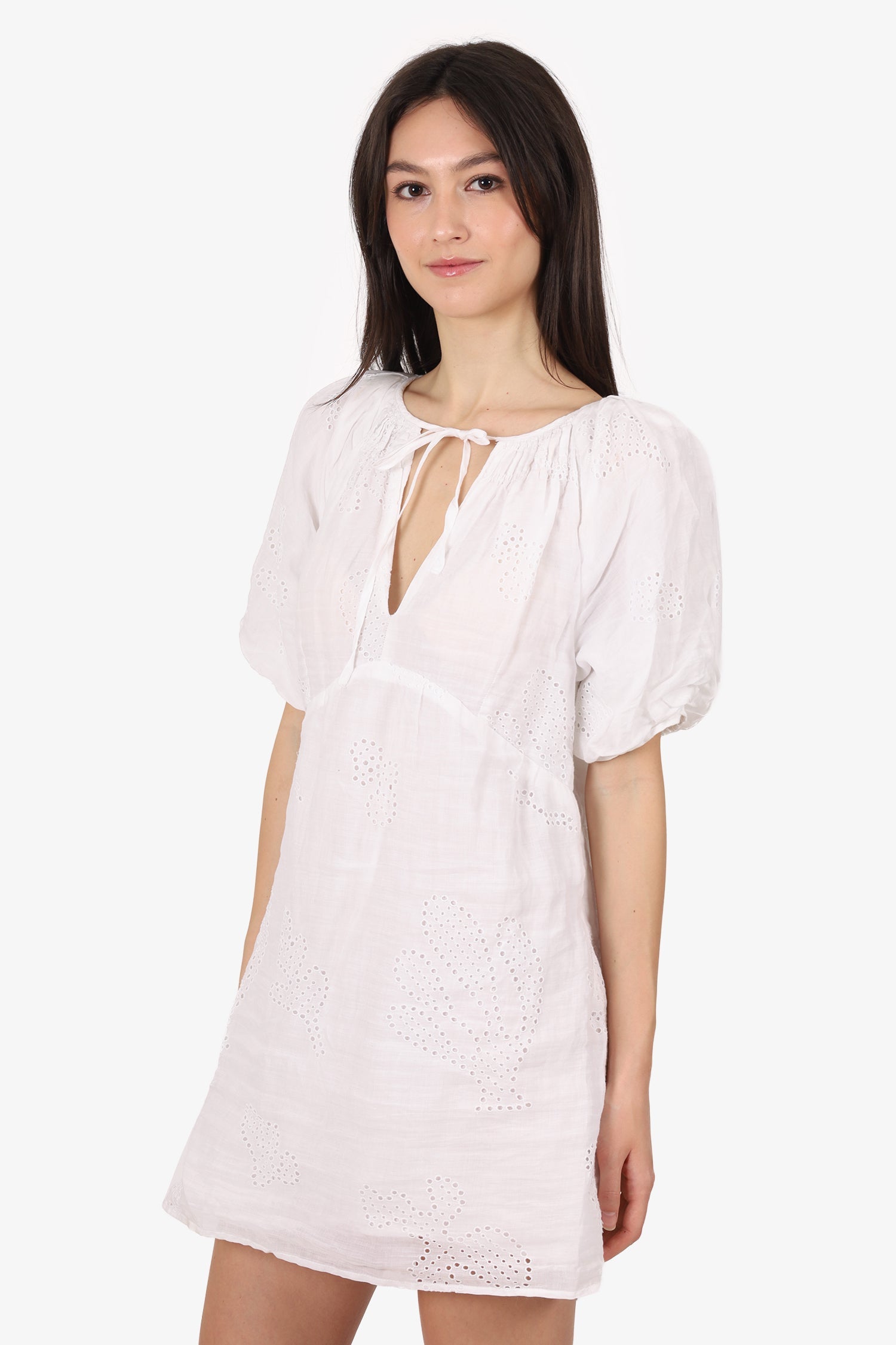 Frame White Lace Puff Sleeve Mini Dress Size M