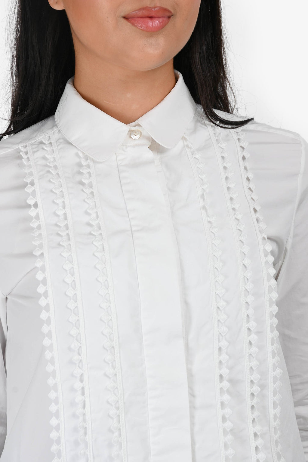Chloe White Cotton Poplin Eyelet Detail Long Sleeve Blouse Size 38
