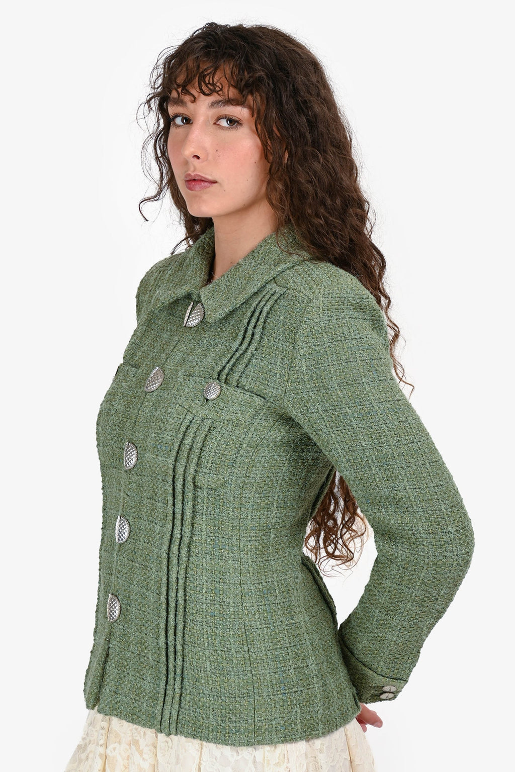 Pre-loved Chanel™ 2017 Green Tweed "Paris-Cuba" Zip-Up Blazer Size 38