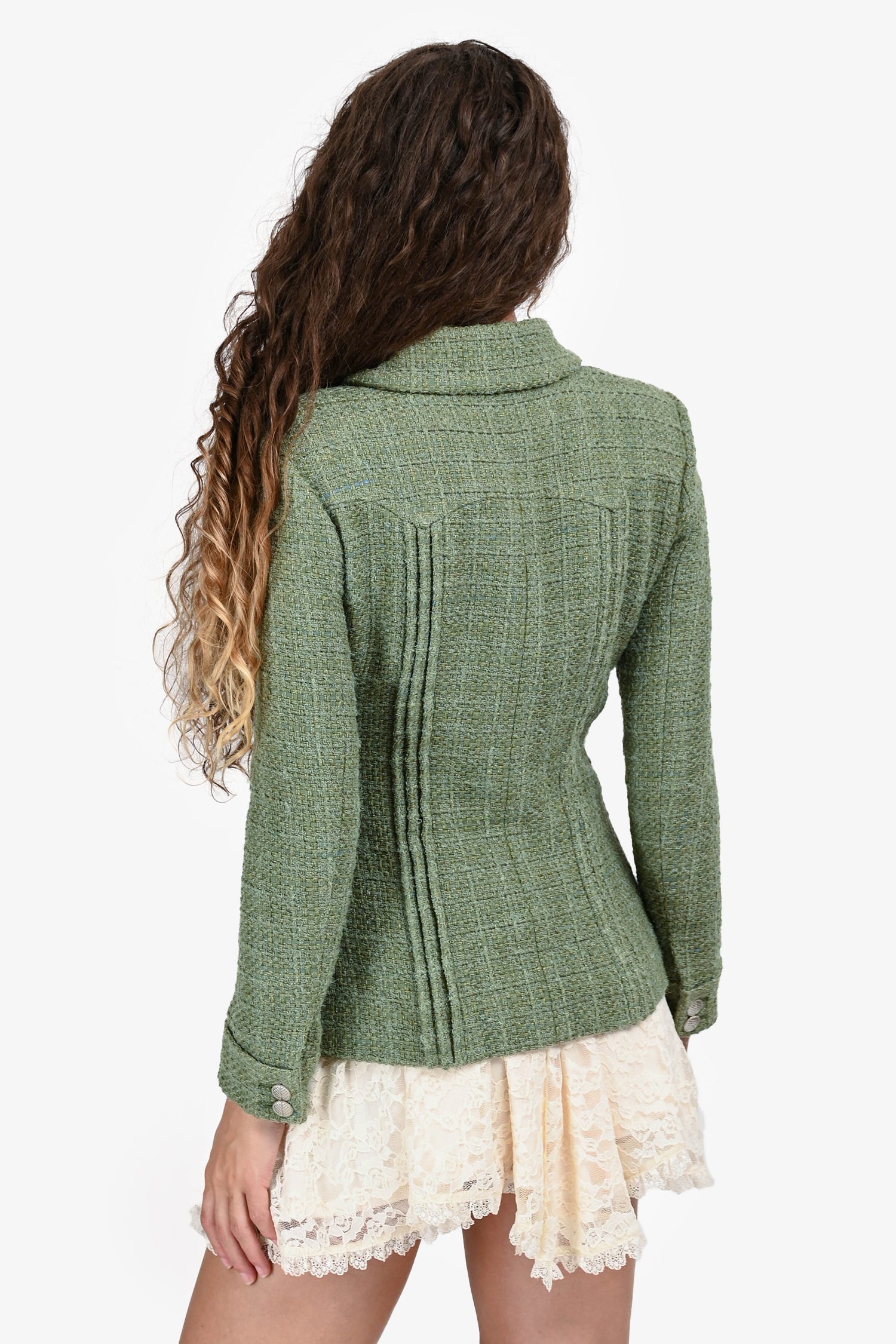 Pre-loved Chanel™ 2017 Green Tweed "Paris-Cuba" Zip-Up Blazer Size 38