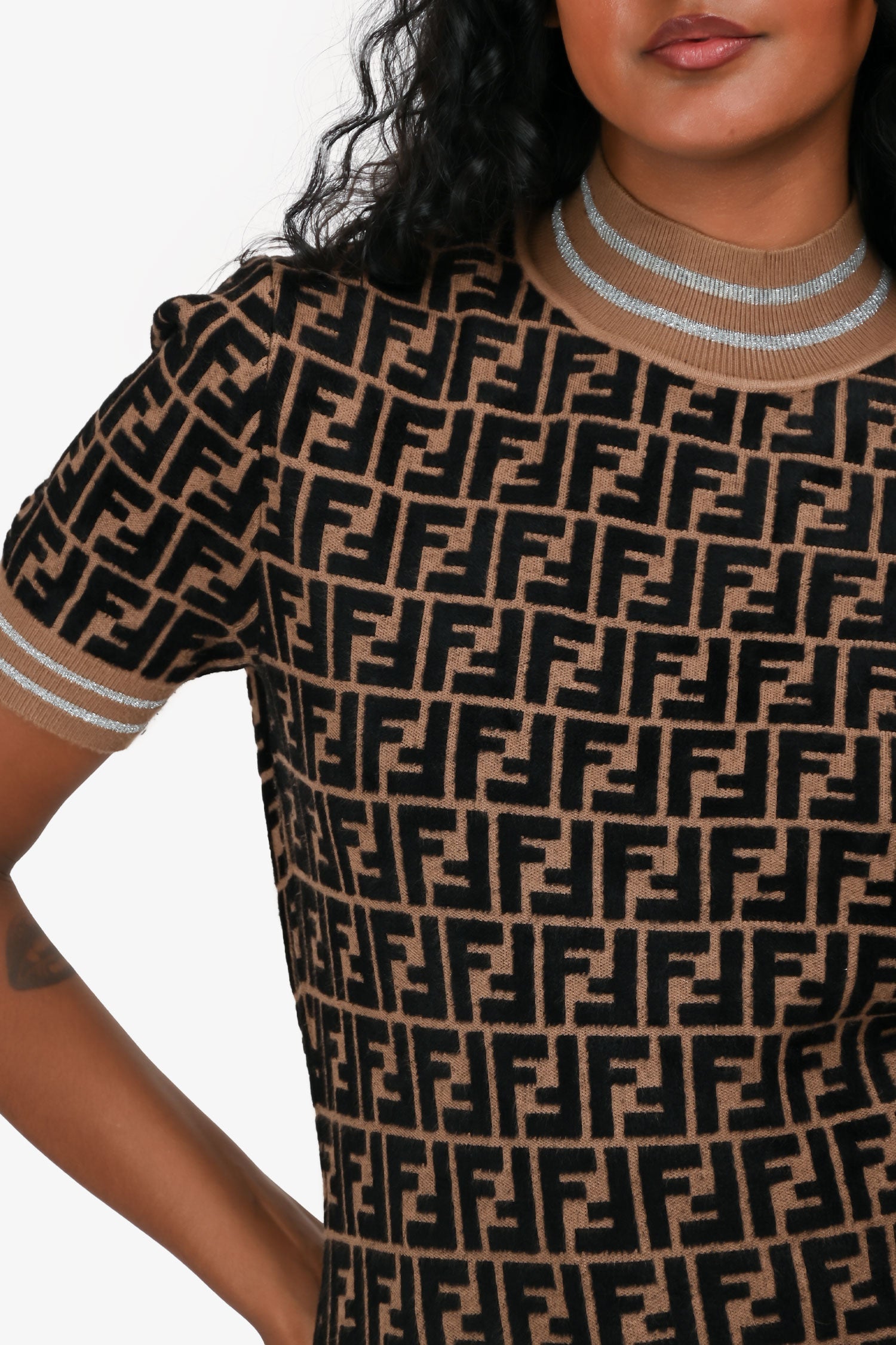 Fendi Brown/Black Monogram Short Sleeves Sweater Size 40