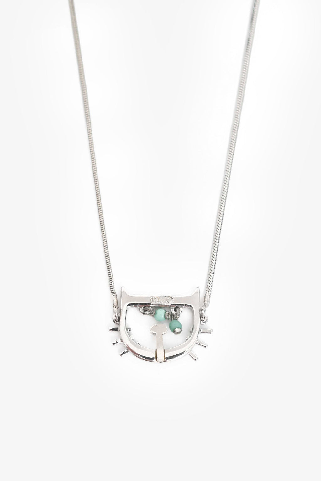 Christian Dior Silver Tone Metal D Cat Motif Necklace