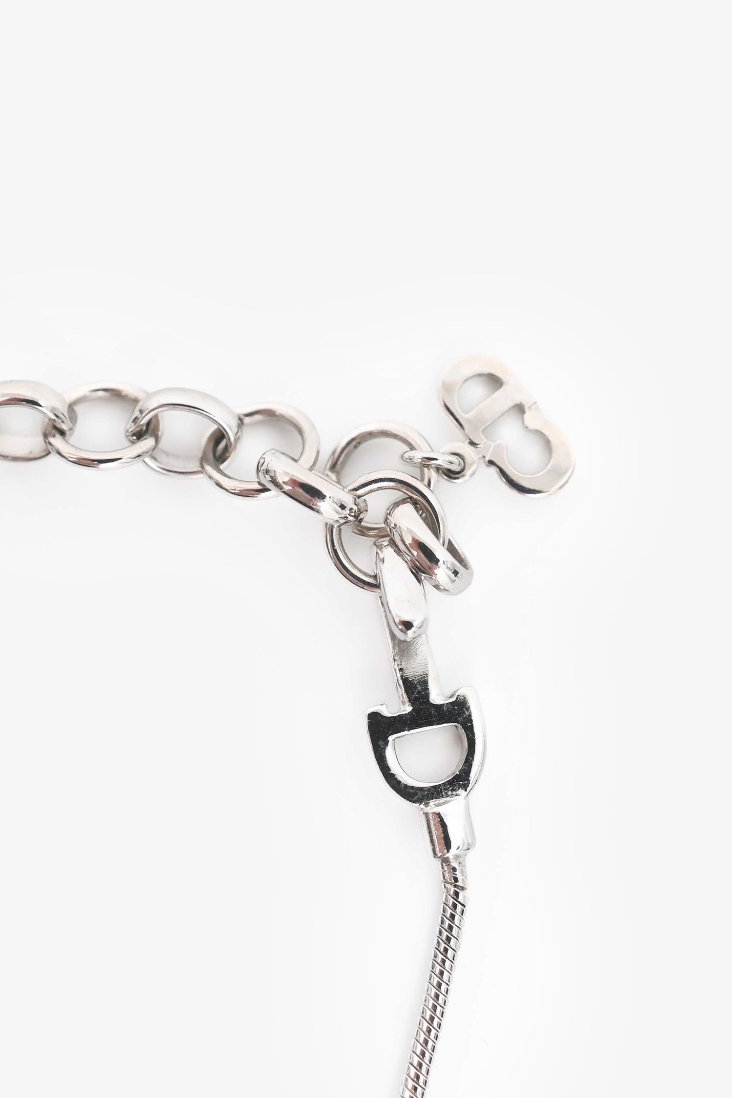 Christian Dior Silver Tone Metal D Cat Motif Necklace