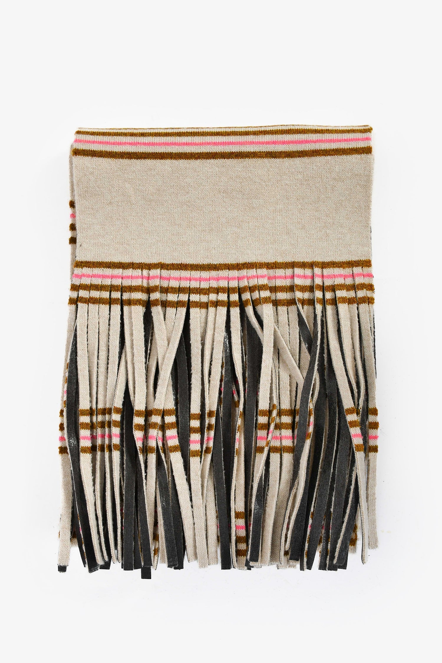 Pre-Loved Chanel™Beige/Pink Striped Fringe Scarf