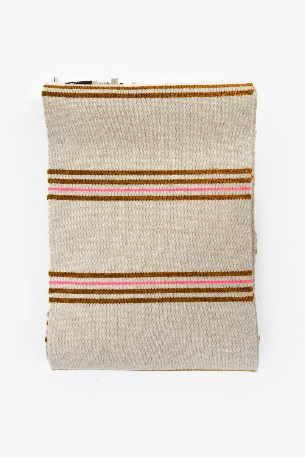 Pre-Loved Chanel™Beige/Pink Striped Fringe Scarf