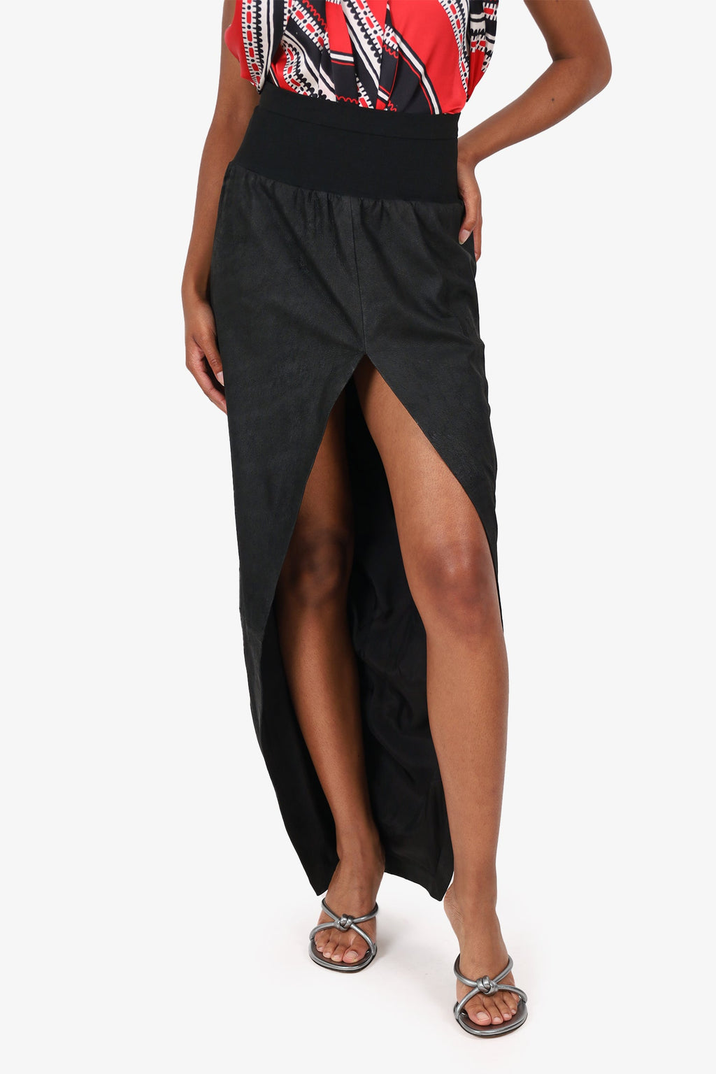Rick Owens Black Leather Side Slit Maxi Skirt Size 8