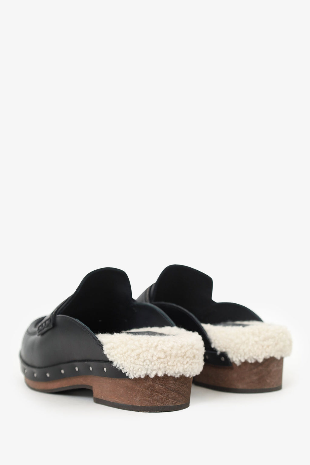 Brunello Cucinelli Black Shearling-Lined Leather Clogs Size 36