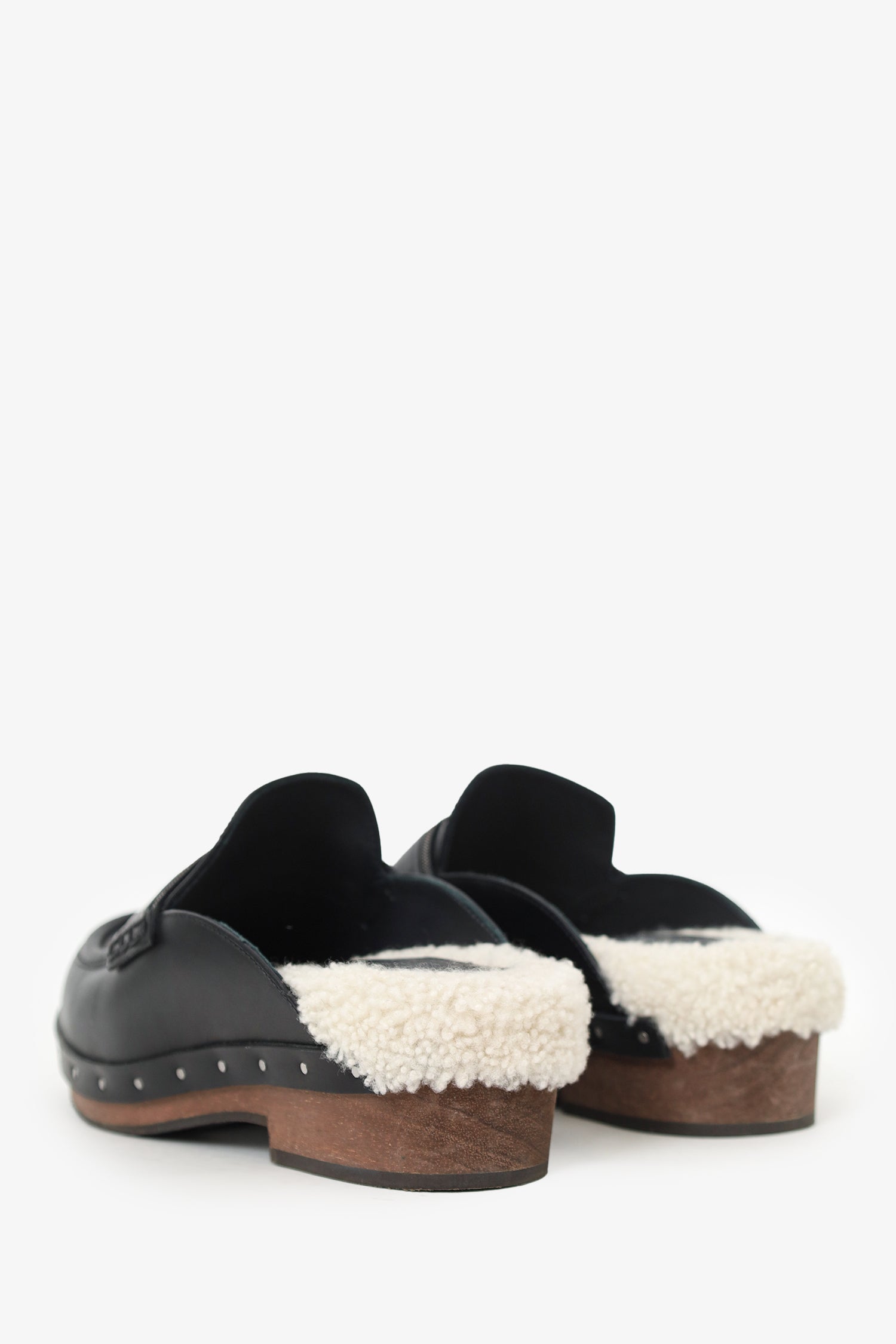 Brunello Cucinelli Black Shearling-Lined Leather Clogs Size 36