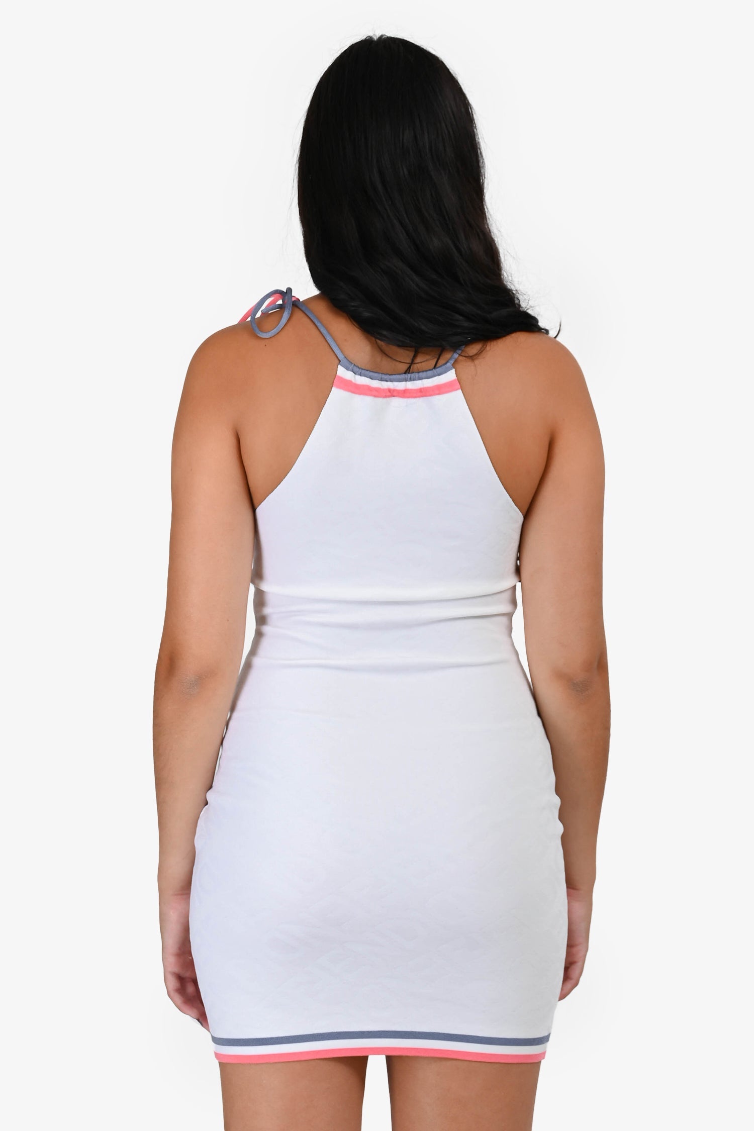 Fendi White/Pink/Blue Knit Logo Sleeveless Halter Neck Mini Dress Size 38