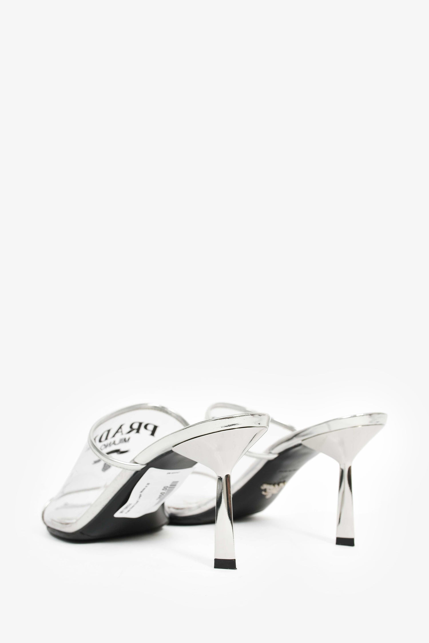 Prada Silver Vinyl Logo Mules Size 39