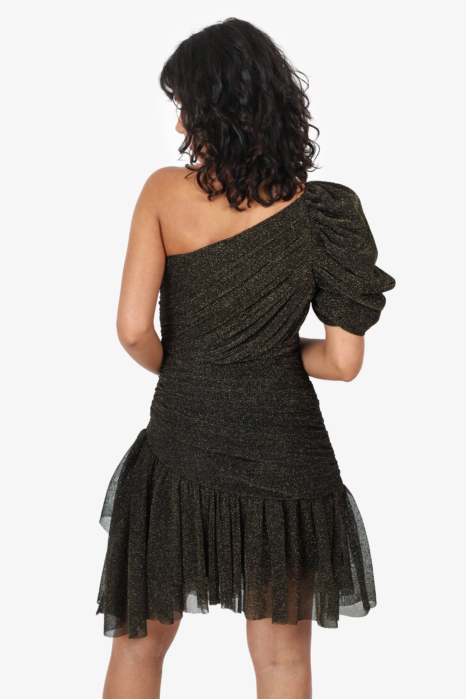 Black by Bariano Gold/Black One-Shoulder Dress Size 6