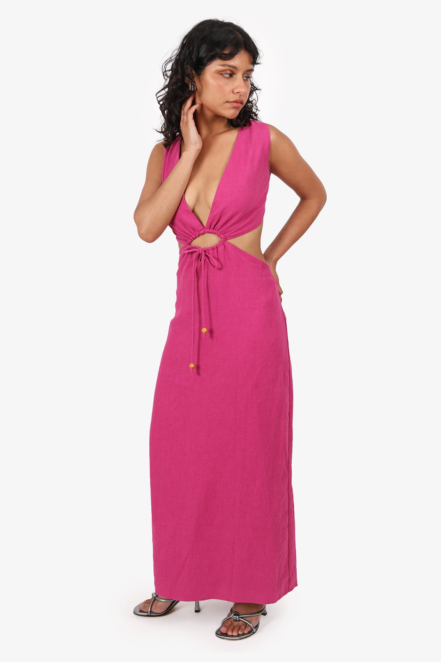 Winona Pink Linen 'Phlox' Cut-Out Dress Size M