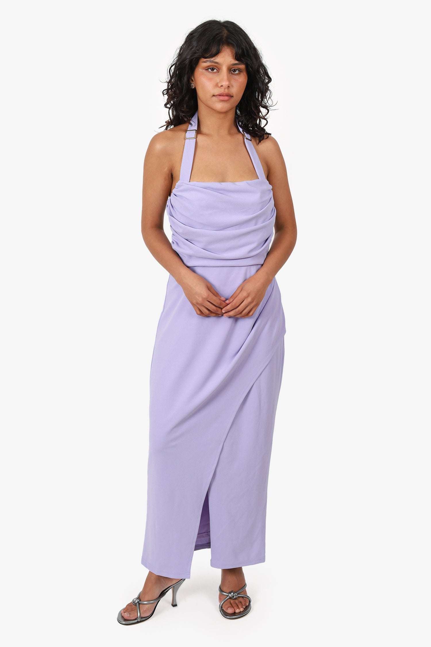 Black by Bariano Purple Halter Midi Dress Size 2