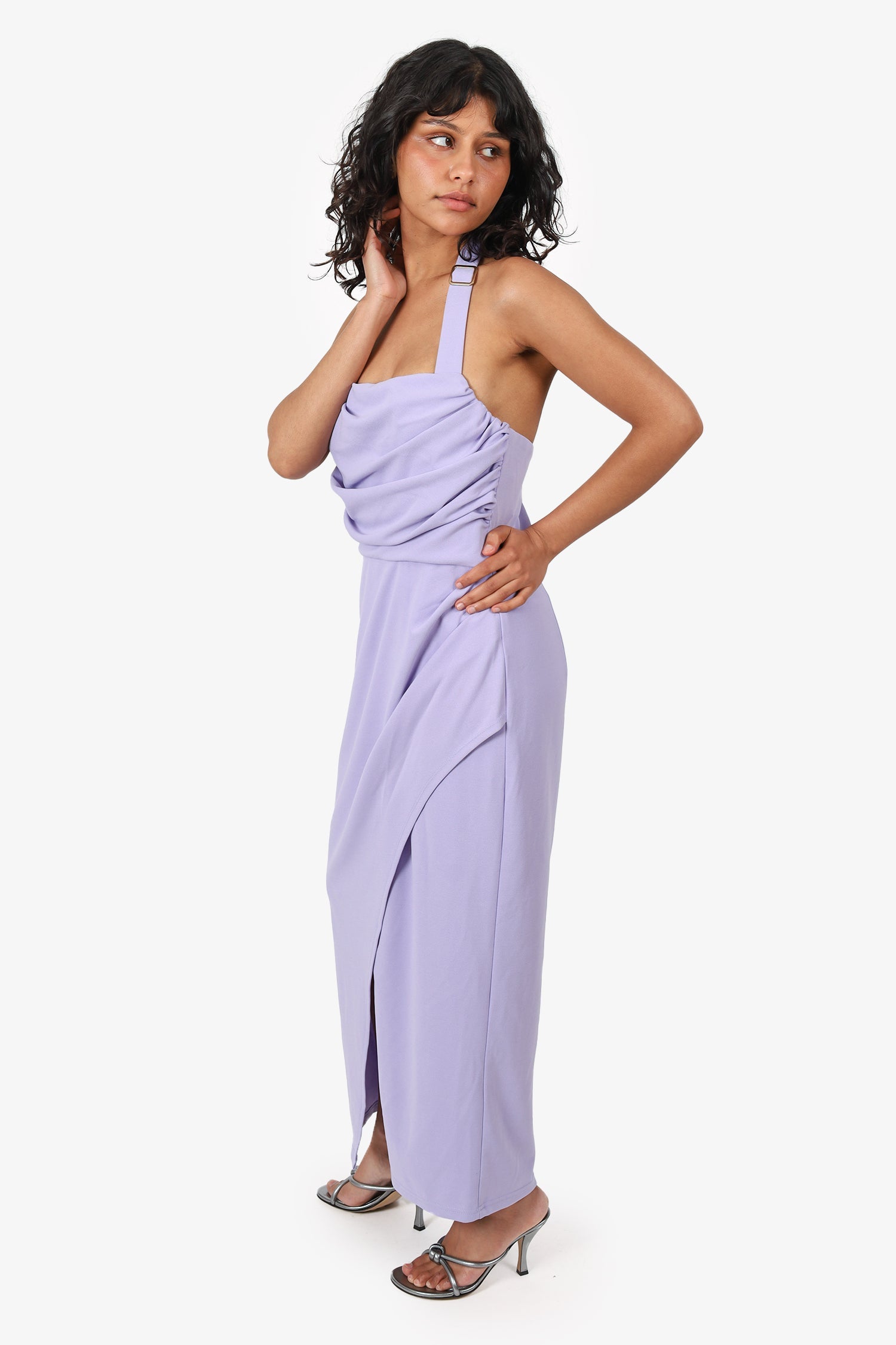 Black by Bariano Purple Halter Midi Dress Size 4