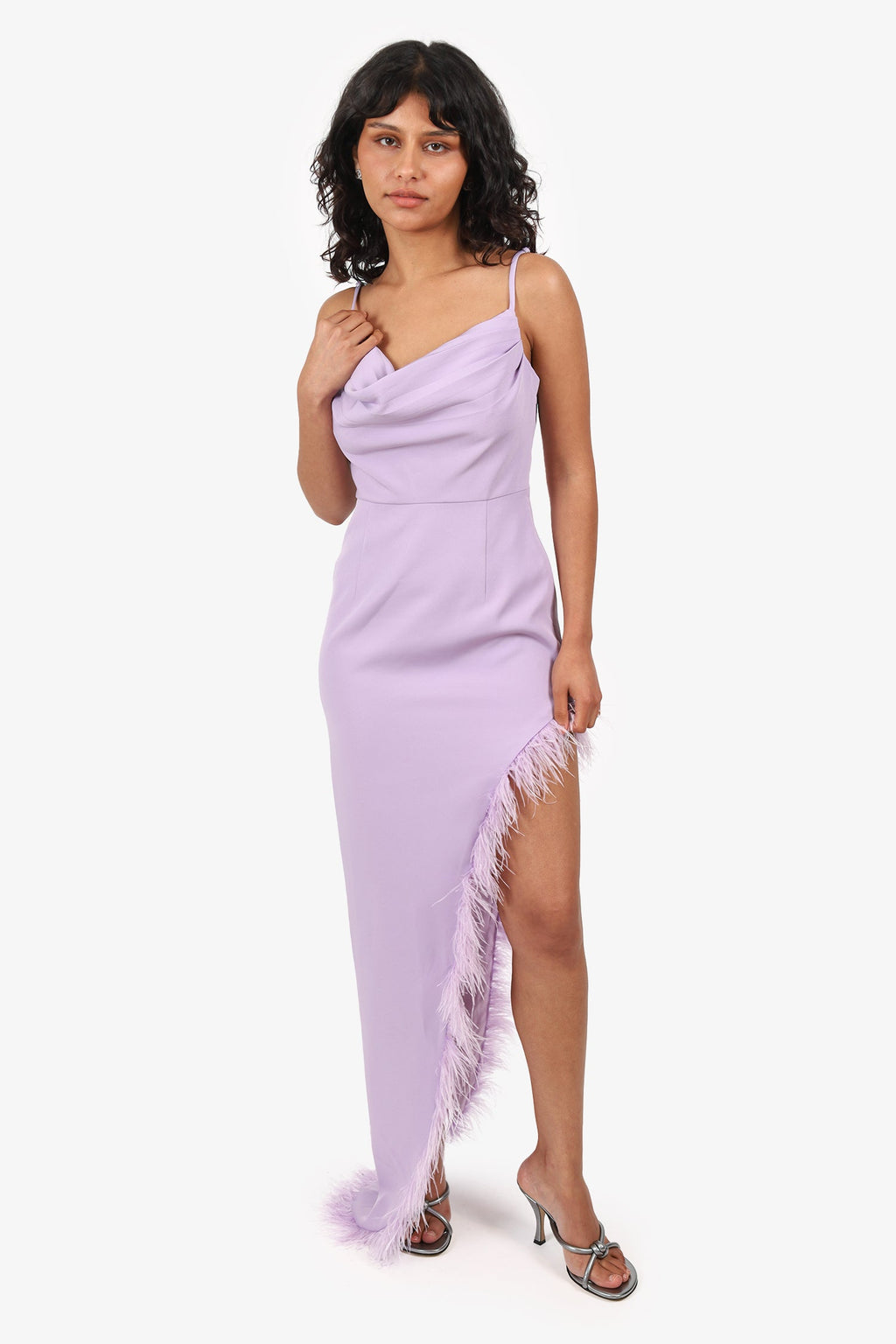 Elle Zeitoune Purple Asymmetric Feather 'Moda' Gown Size XS