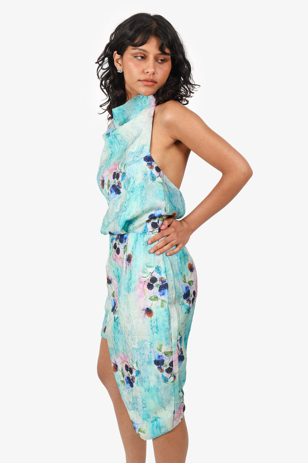 Elliatt Blue Halter Berry-Print 'Vixen' Mini Dress Size XS