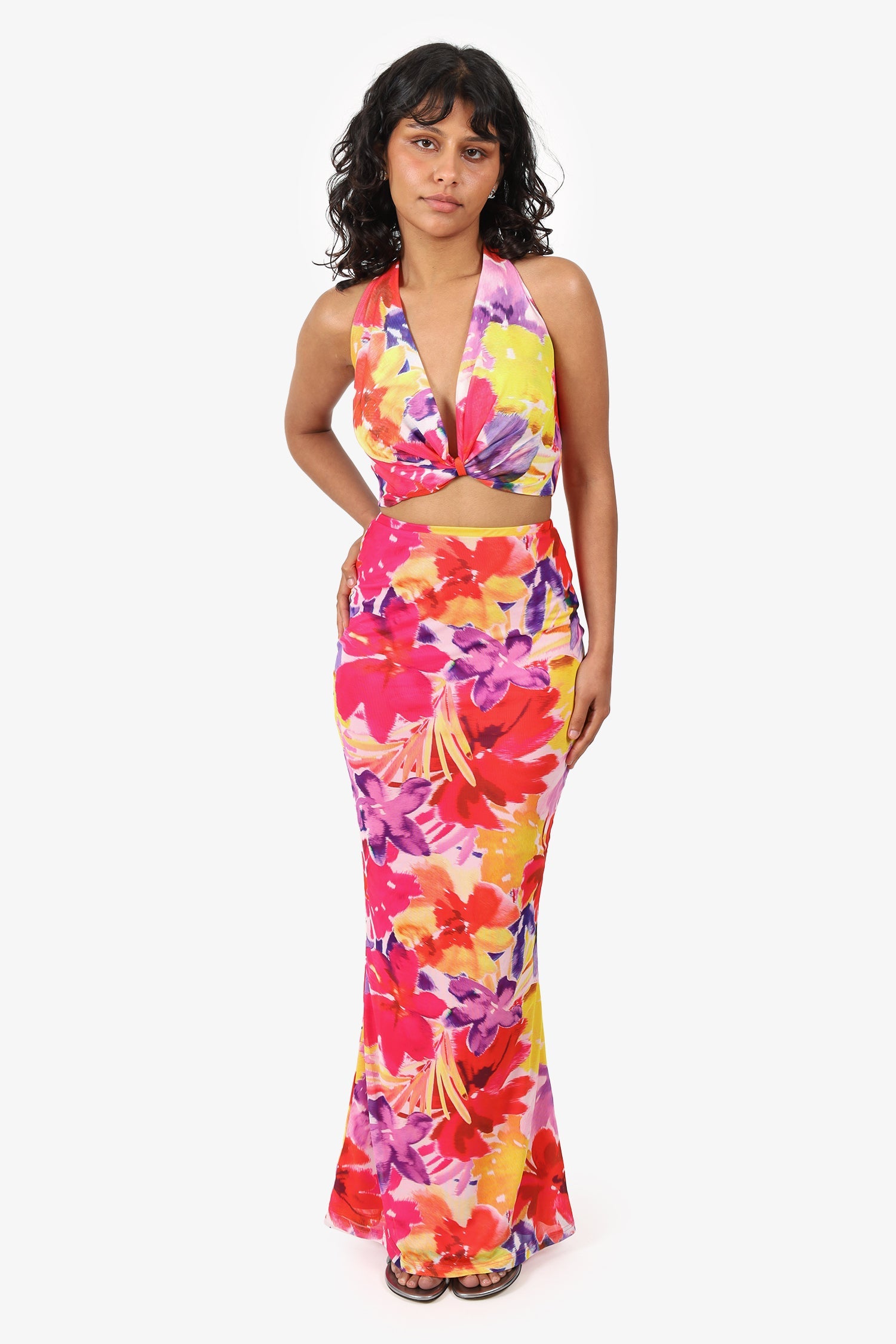 Runaway The Label Multicolour Halter Crop Top + Maxi Skirt Set Size M