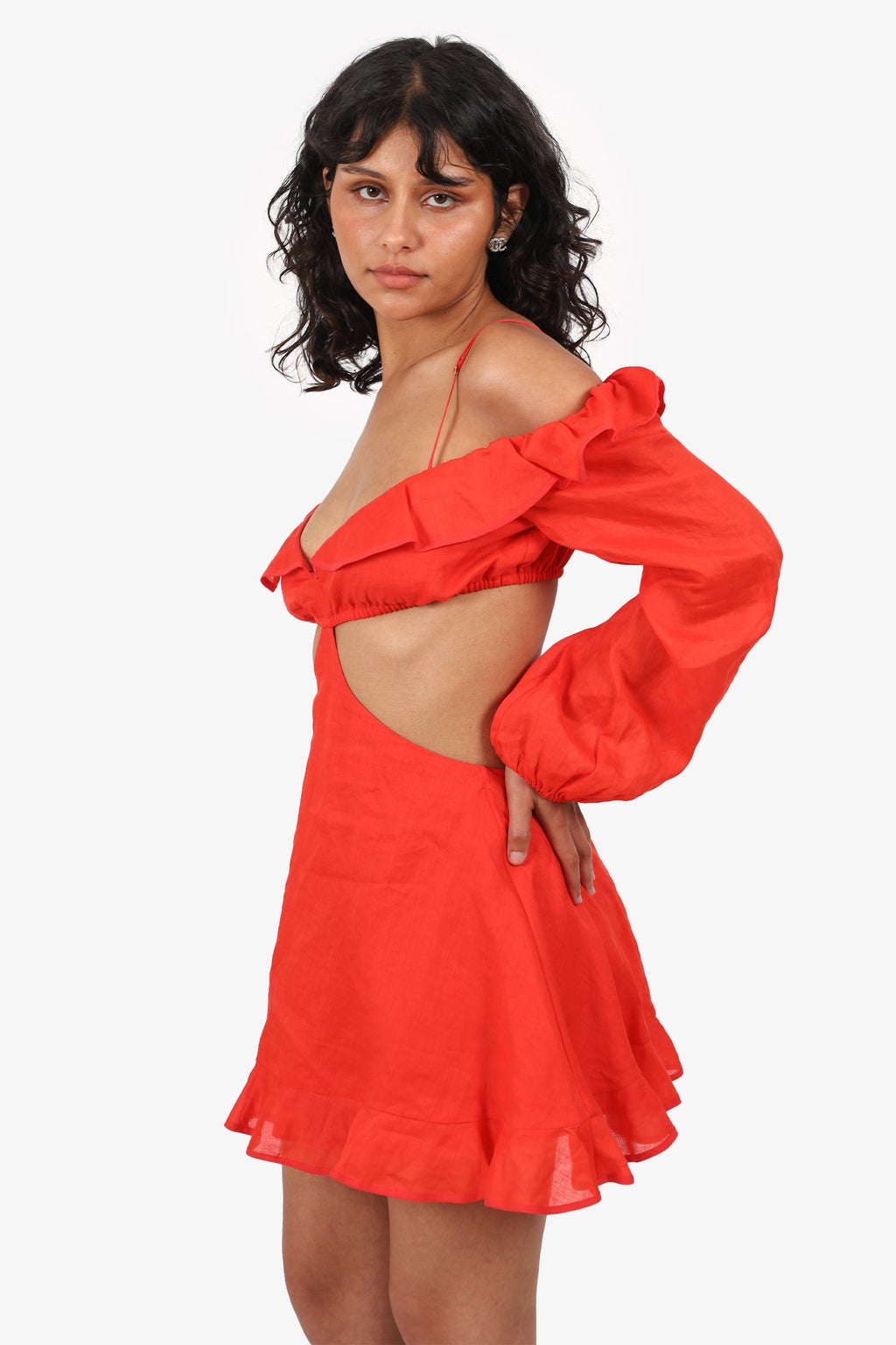Sofia Red Ramie/Cotton Cut-Out 'Maya' Mini Dress Size M