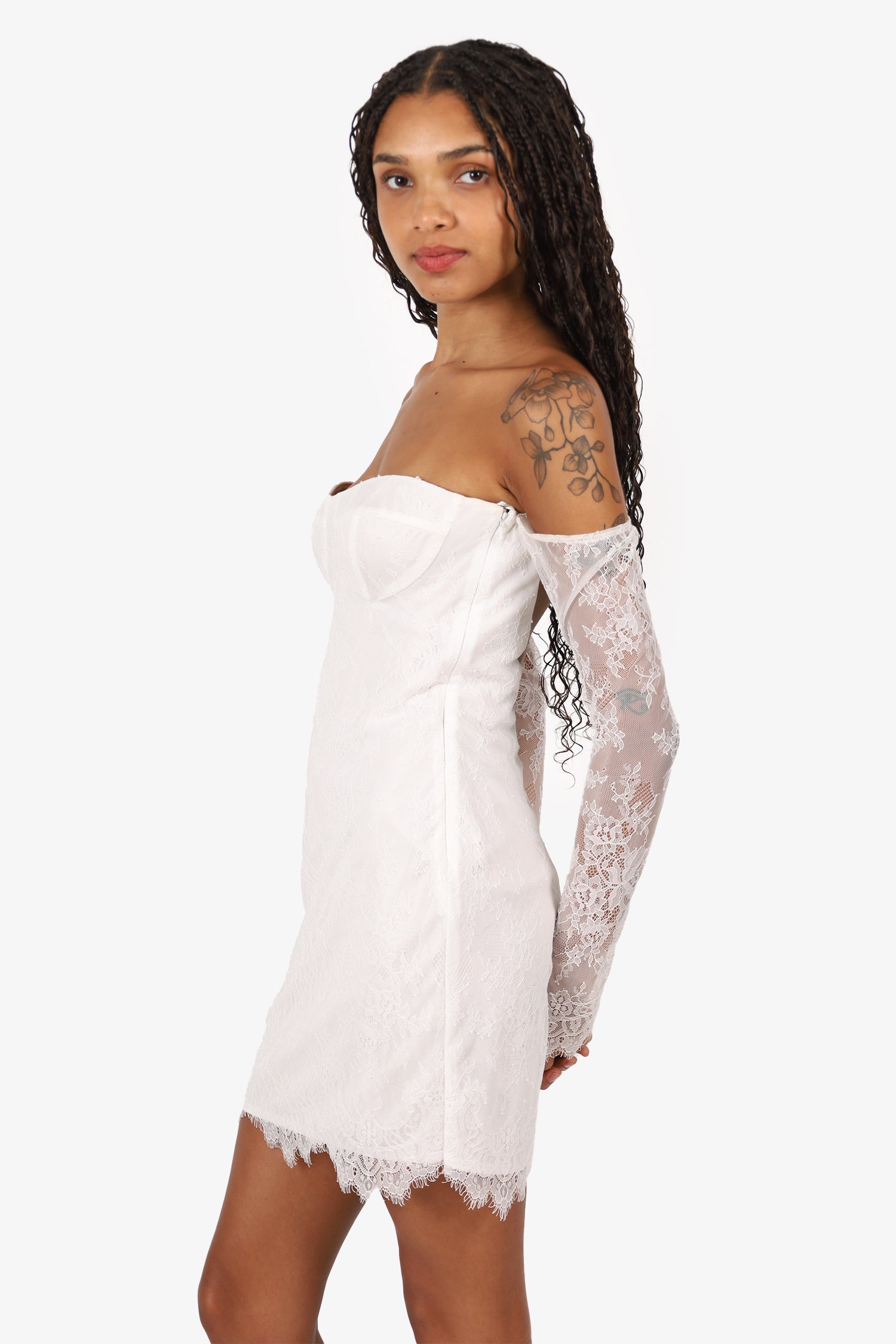 Katie May White Long Sleeve Lace 'Britt' Mini Dress Size L