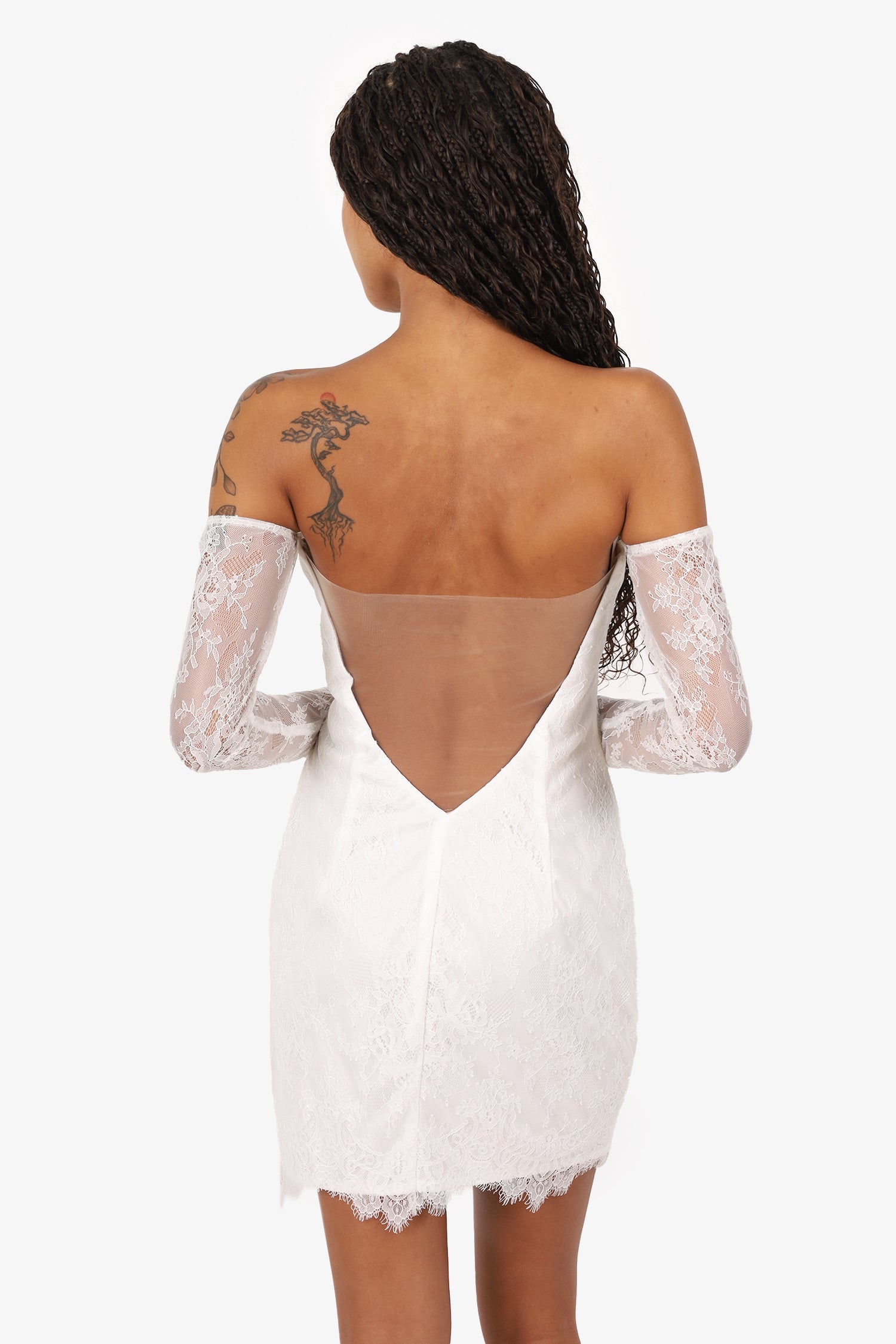 Katie May White Long Sleeve Lace 'Britt' Mini Dress Size L