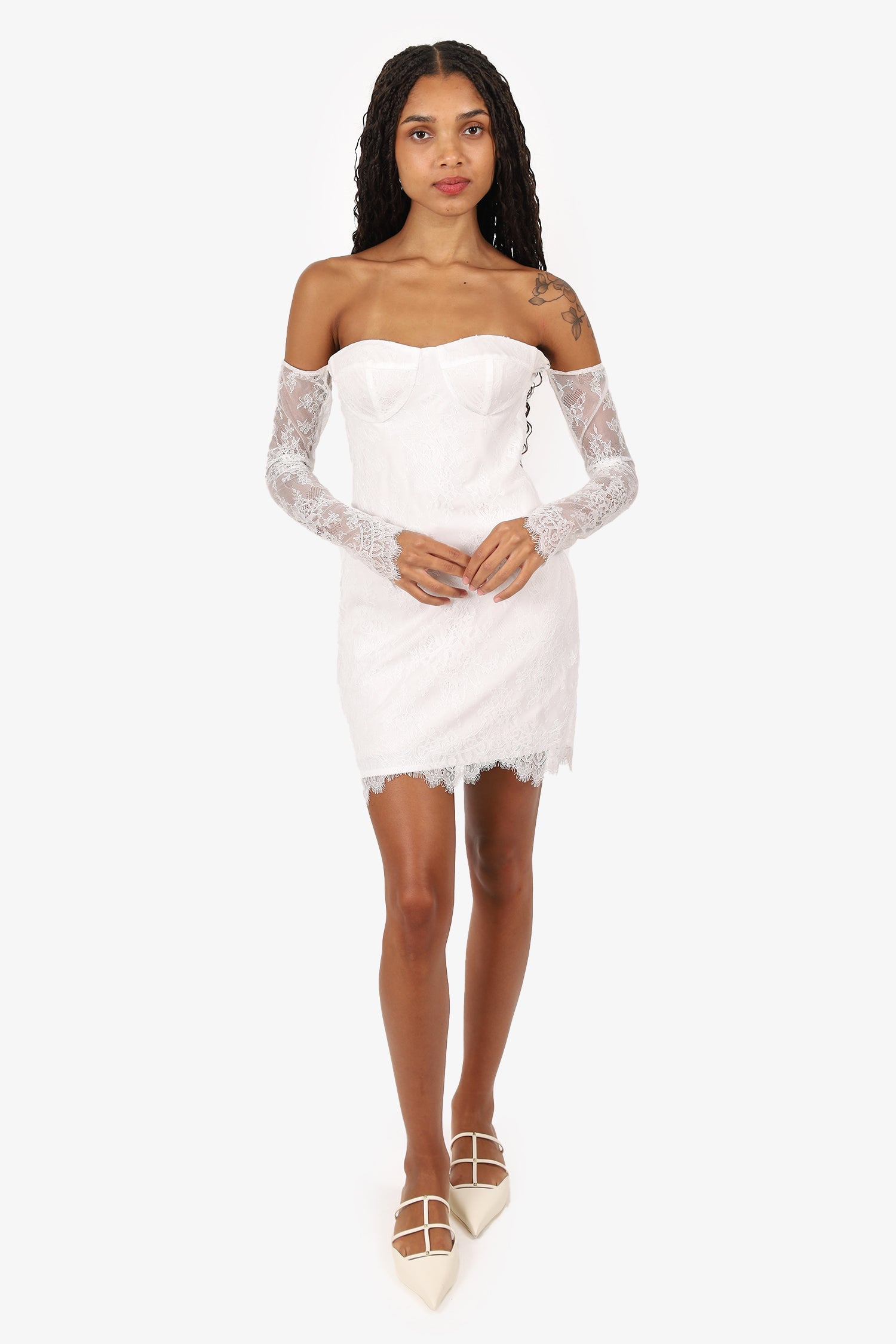 Katie May White Long Sleeve Lace 'Britt' Mini Dress Size M
