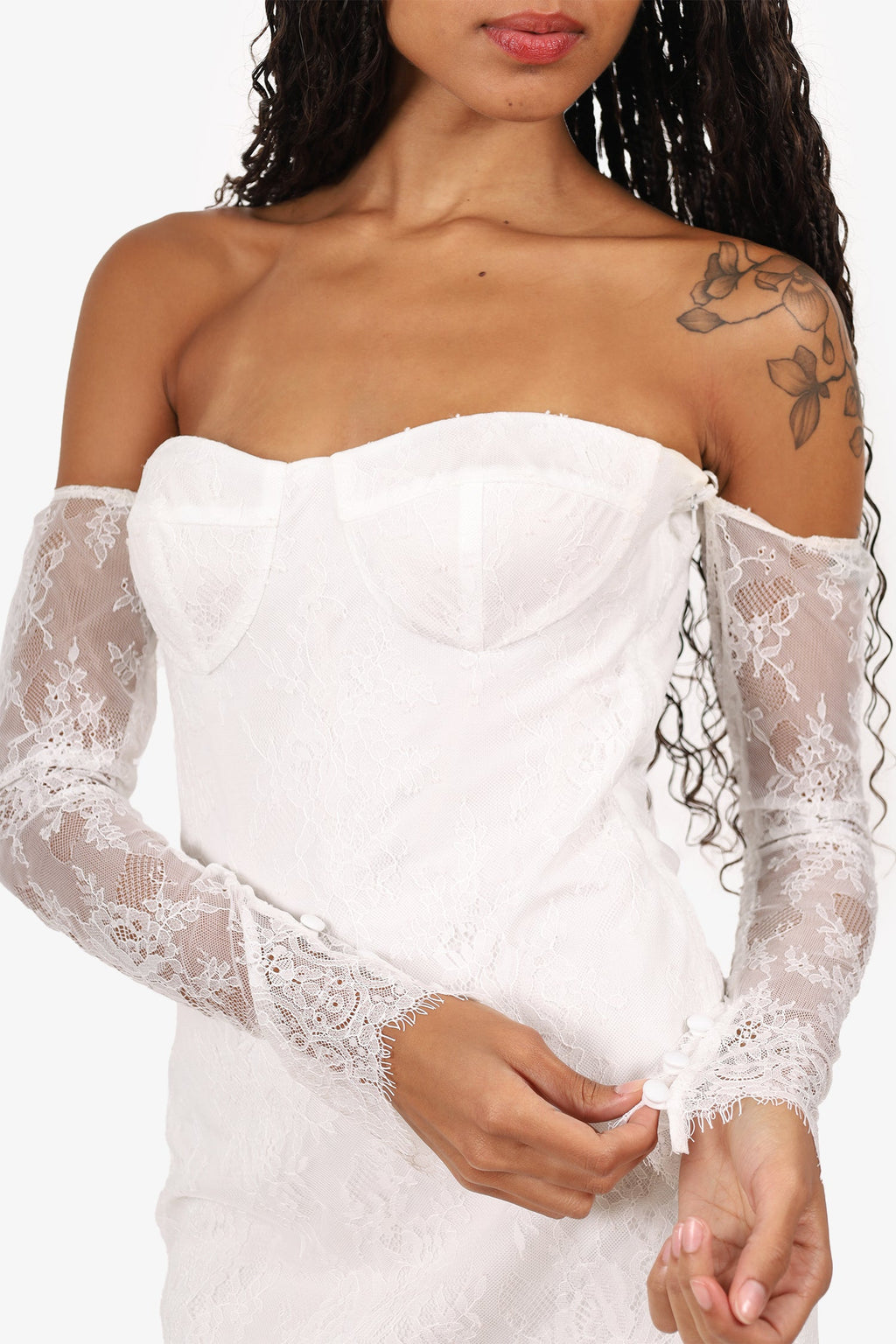 Katie May White Long Sleeve Lace 'Britt' Mini Dress Size M