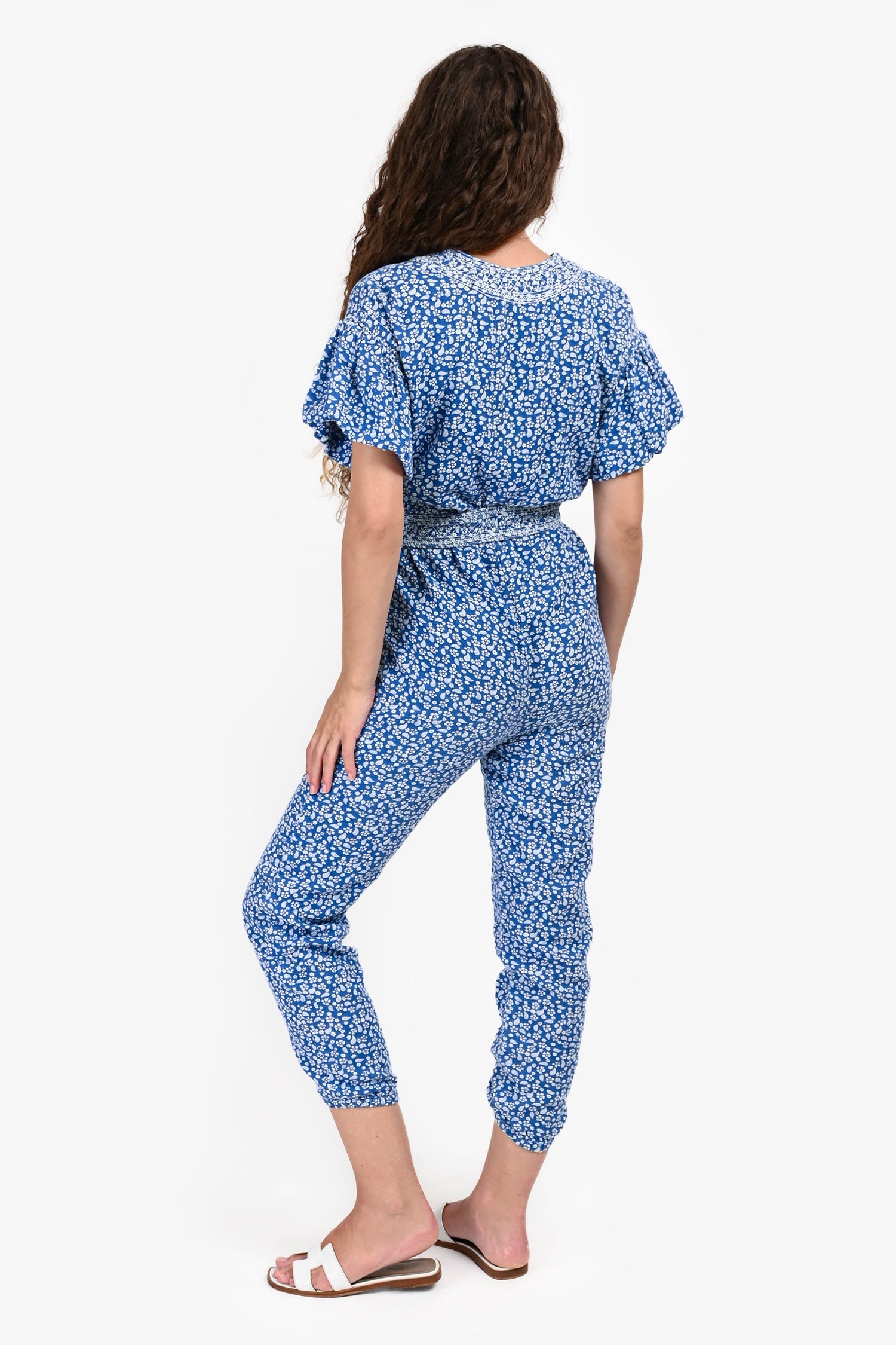 Ulla Johnson Blue/White Floral V Neck Jumpsuit Size 0