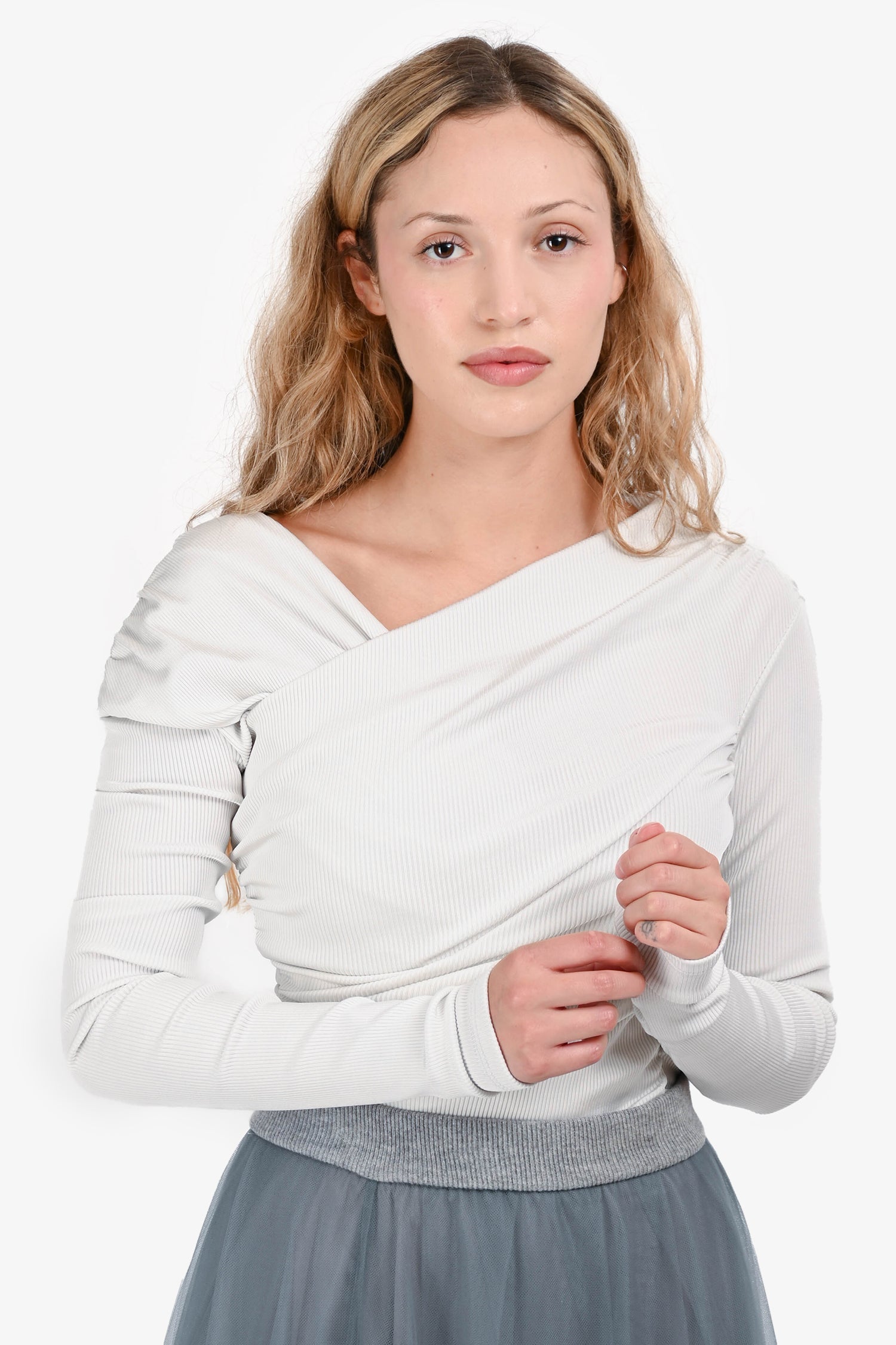 Goldsign White Ribbed Asymmetrical Bodysuit Size XS